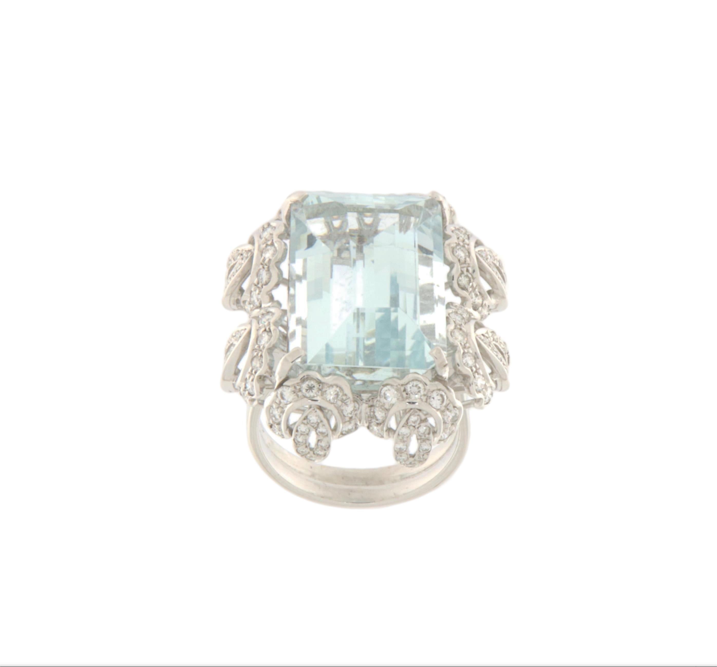 Women's Brazilian Aquamarine Diamonds 18 Karat White Gold Cocktail Ring For Sale