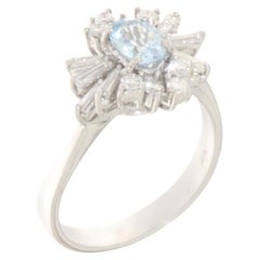 Brazilian Aquamarine Diamonds 18 Karat White Gold Cocktail Ring