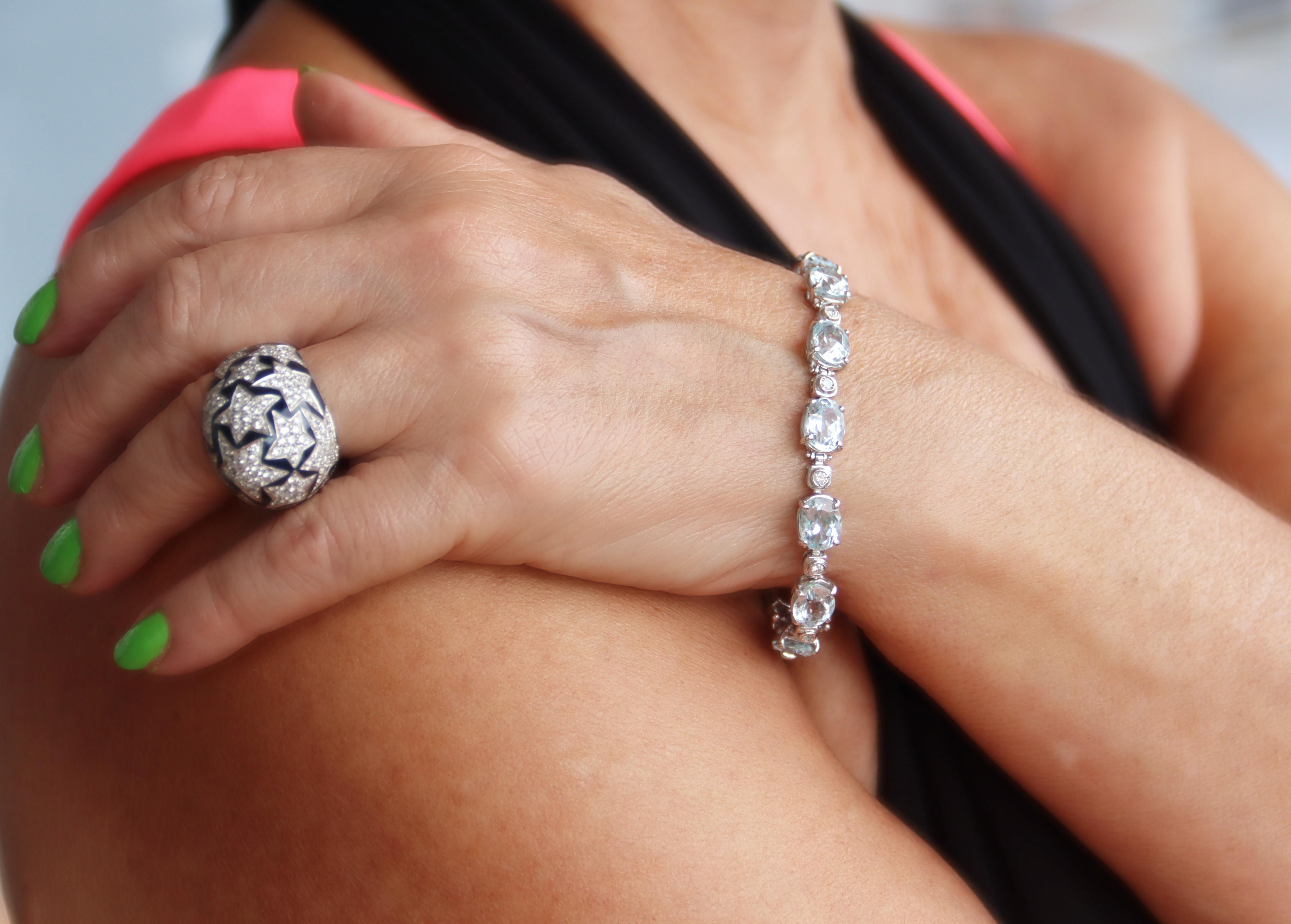 Brazilian Aquamarine Diamonds 18 Karat White Gold Cuff Bracelet 1