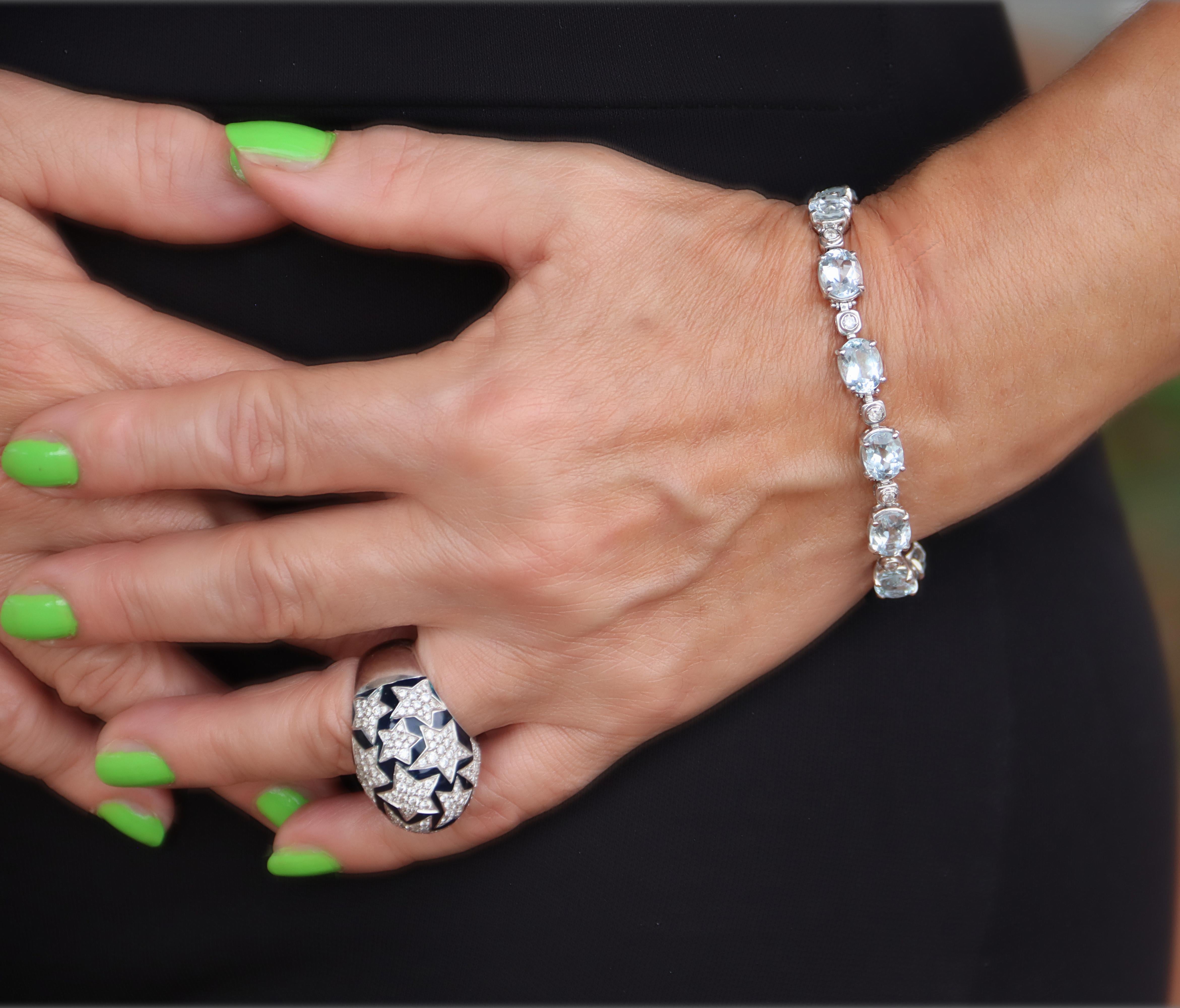 Brazilian Aquamarine Diamonds 18 Karat White Gold Cuff Bracelet 2