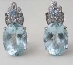 Brazilian Aquamarine Diamonds 18 Karat White Gold Stud Earrings