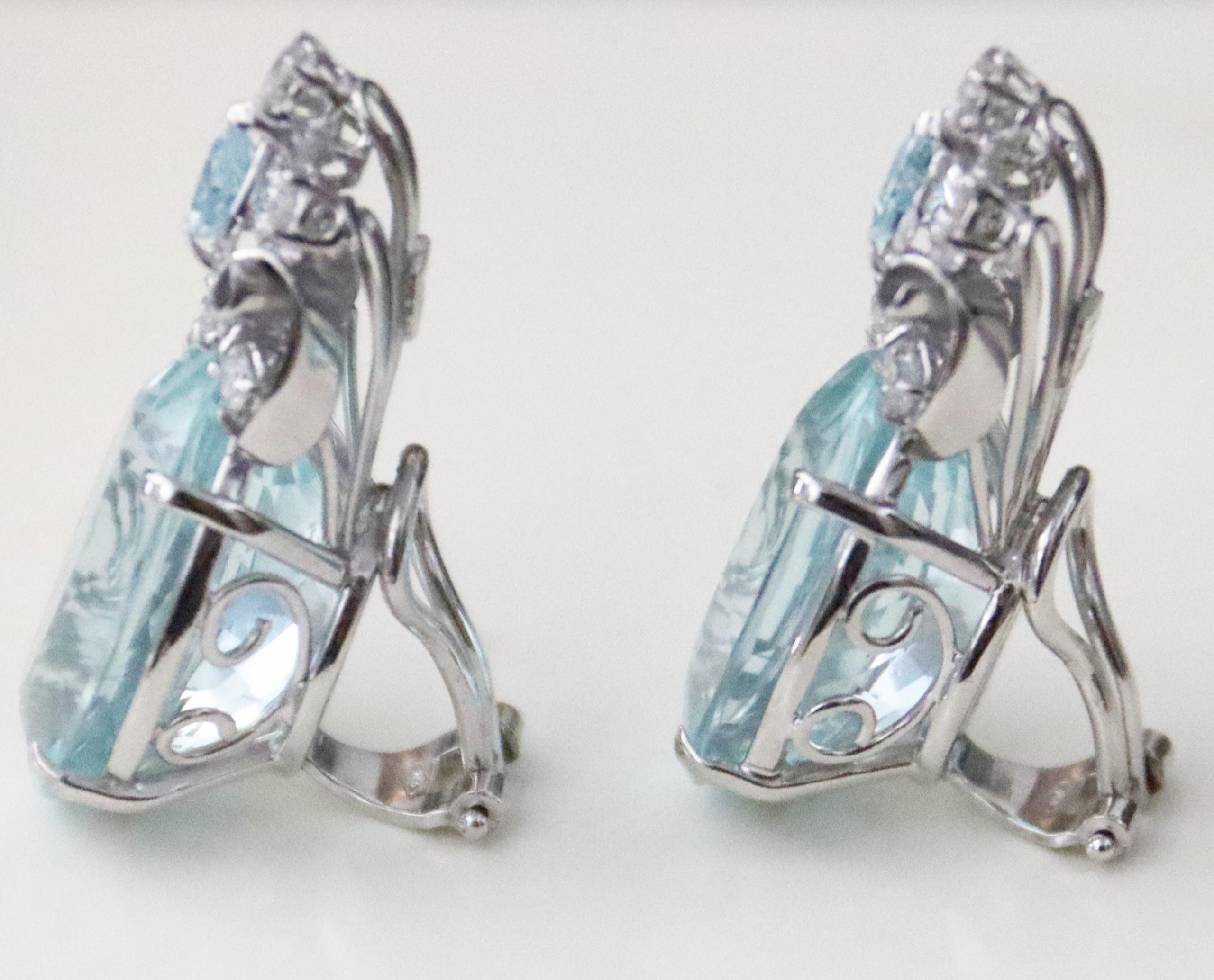 Brilliant Cut Brazilian Aquamarine Diamonds 18 Karat White Gold Stud Earrings For Sale