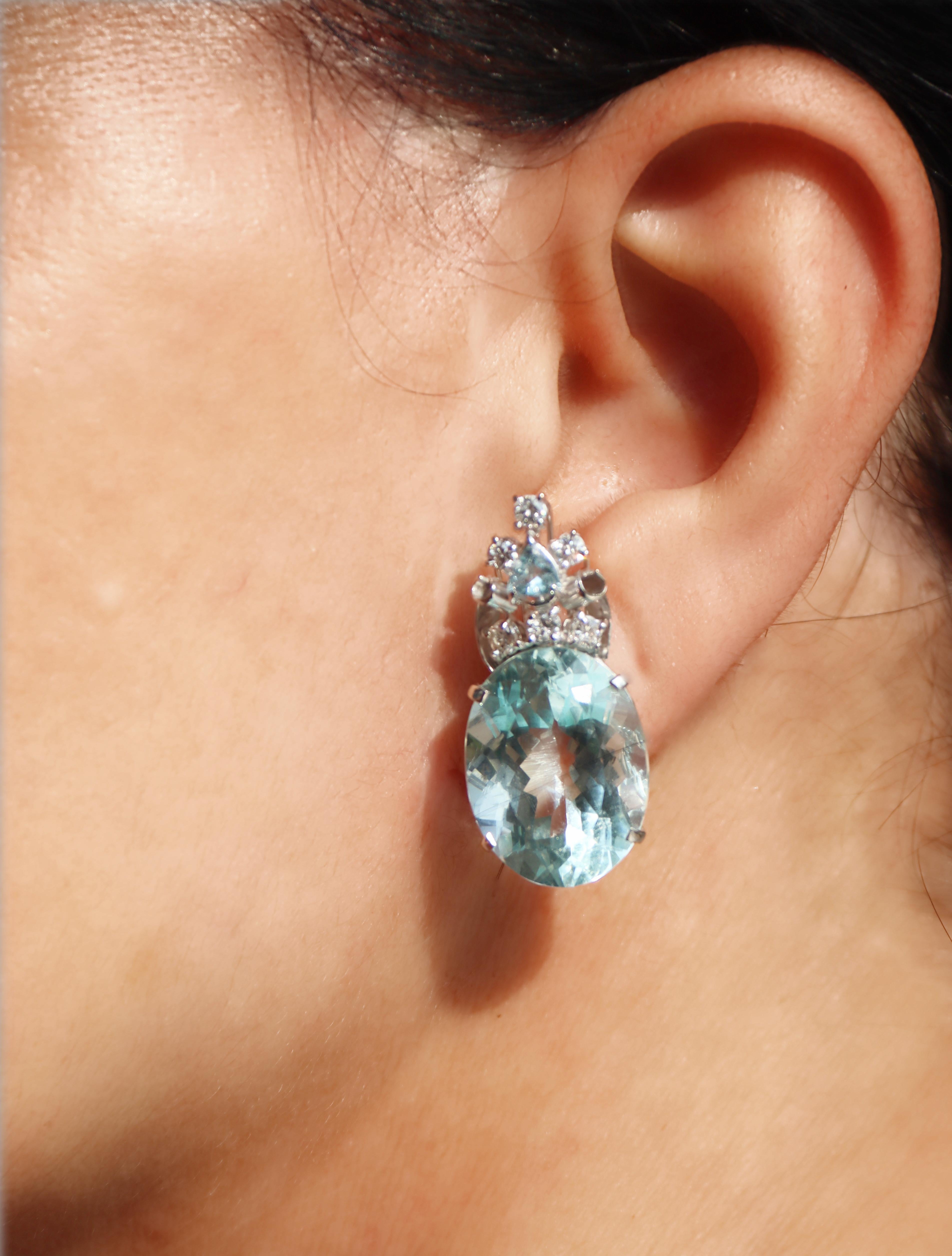 Brazilian Aquamarine Diamonds 18 Karat White Gold Stud Earrings For Sale 1