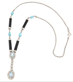 Brazilian Aquamarine Diamonds Onyx 18 Karat White Gold Pendant Necklace