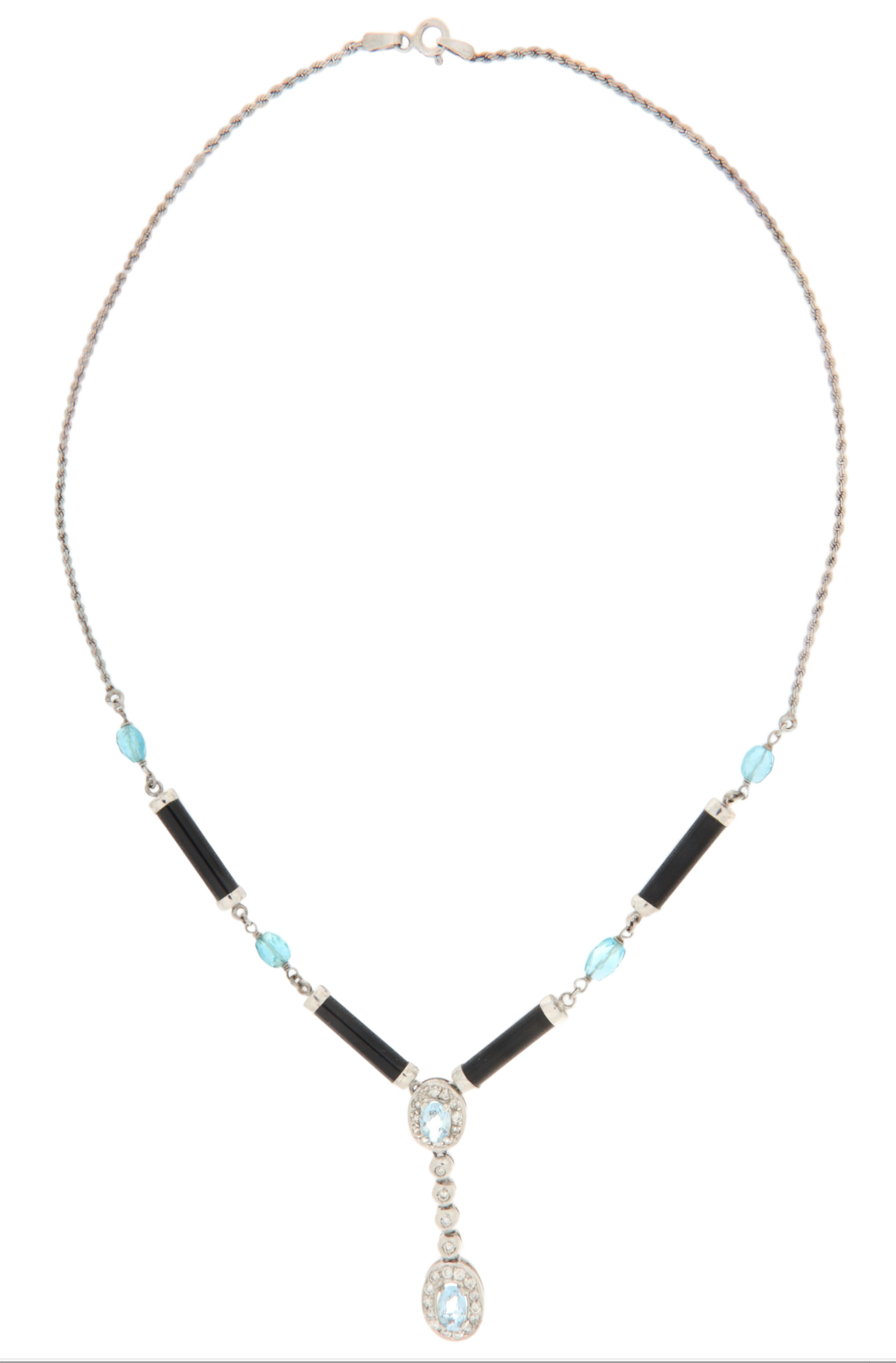 Brasilianischer Aquamarin Diamanten Onyx 18 Karat Weißgold Anhänger Halskette (Kunsthandwerker*in) im Angebot