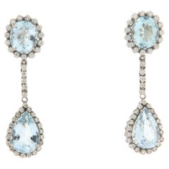Brazilian Aquamarine Diamonds White Gold 18 Carat Drop Earring