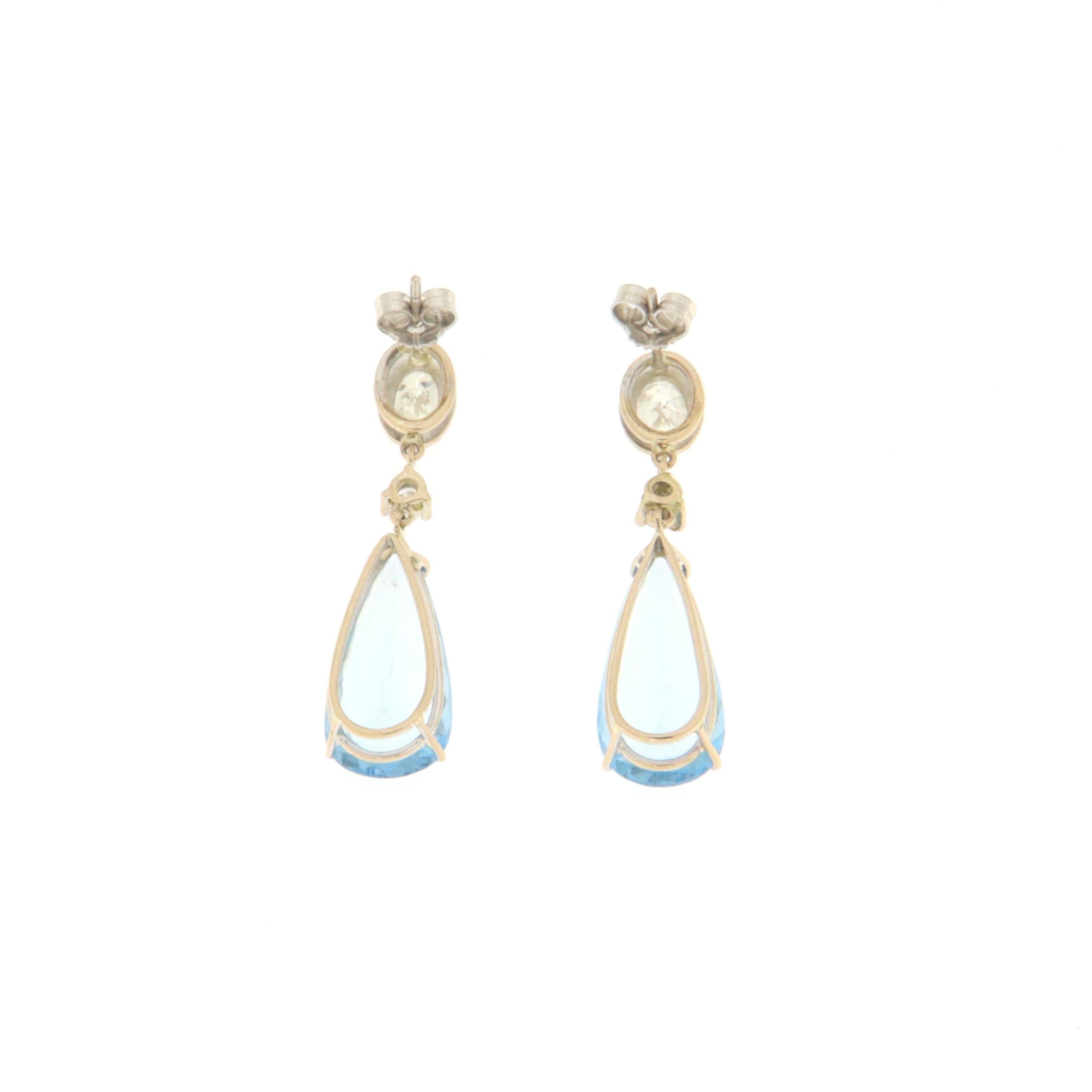 Brazilian Aquamarine Diamonds White Gold 18 Karat Drop Earring In New Condition For Sale In Marcianise, IT