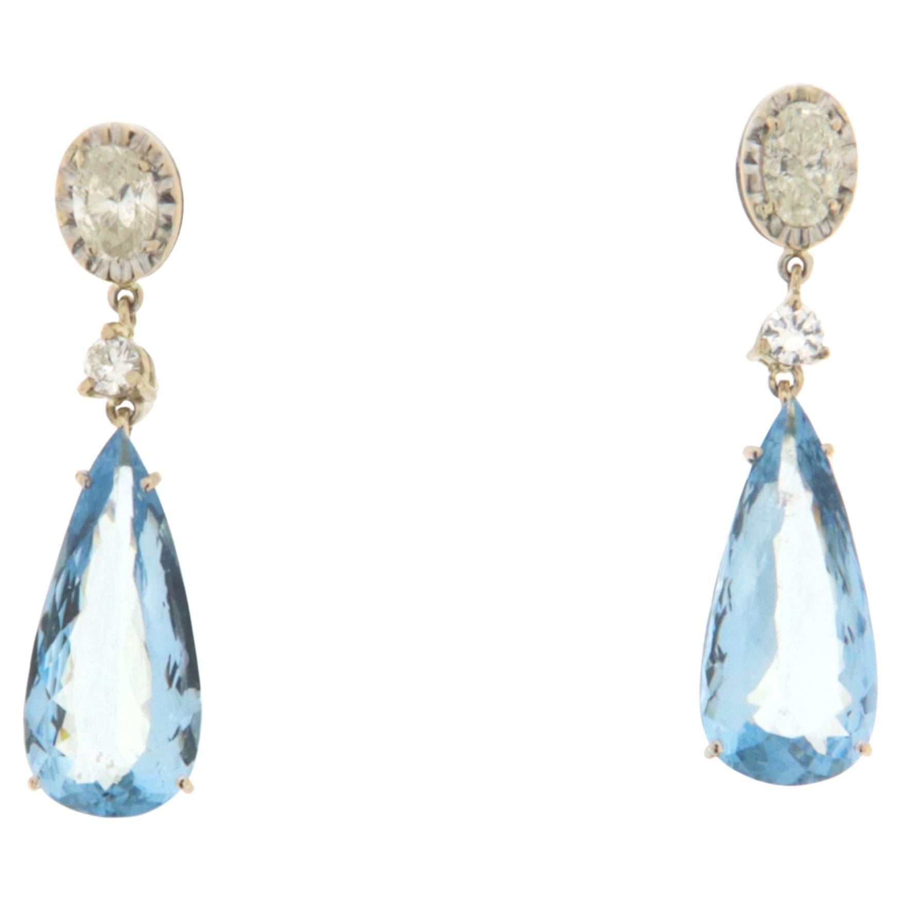 Brazilian Aquamarine Diamonds White Gold 18 Karat Drop Earring For Sale