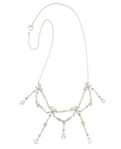 Brazilian Aquamarines Diamonds 14 Karat White Gold Drop Necklace