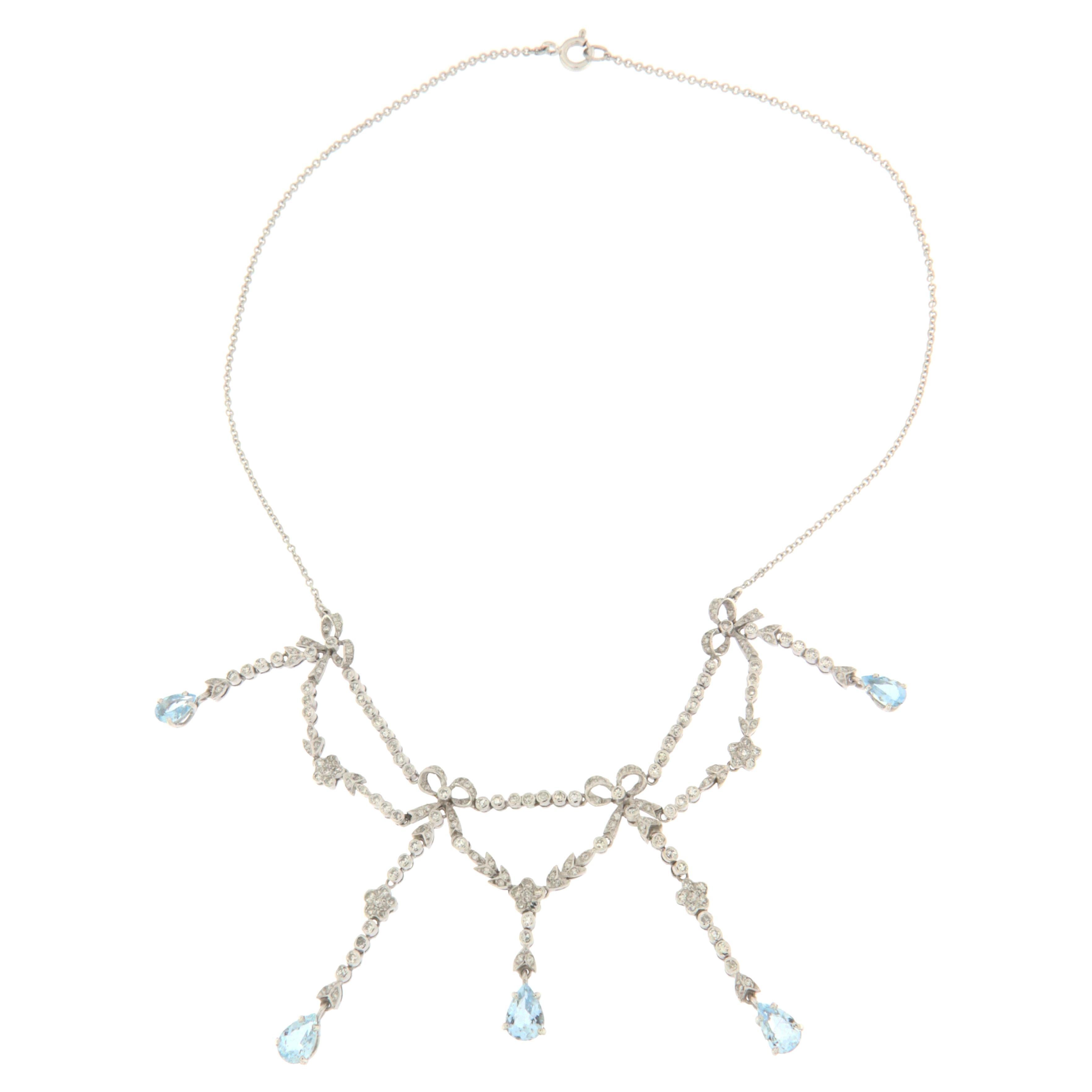 Brazilian Aquamarines Diamonds 18 Karat White Gold Drop Necklace For Sale