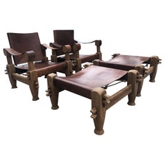 Brazilian Armchair and Ottoman with Laced Fawn Leather, 1960s