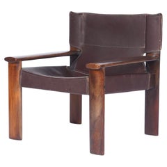 Sillón brasileño de OCA en cuero y madera tropical