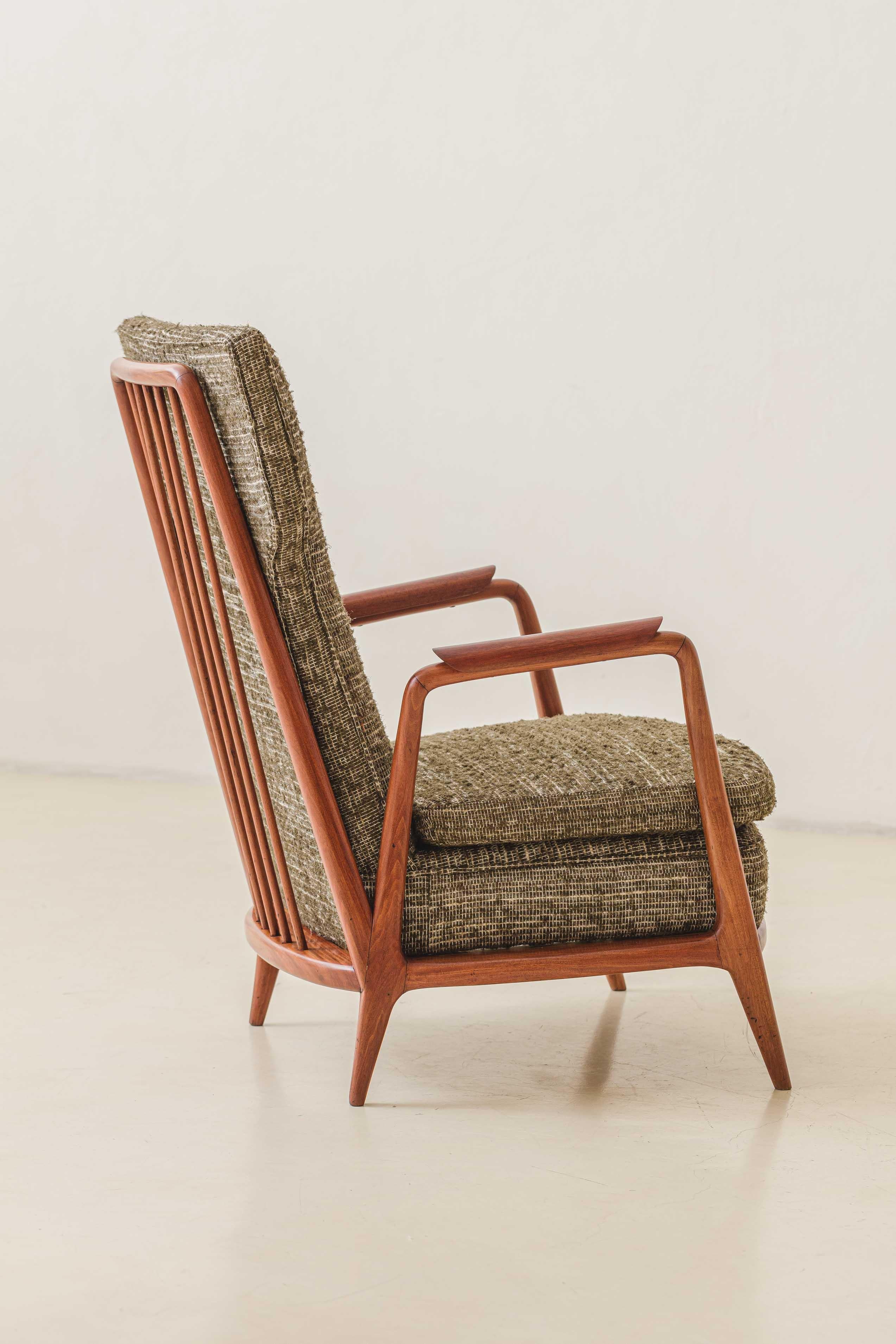 Brazilian Armchair with High Backrests by Giuseppe Scapinelli, 1950s, Midcentury For Sale 6
