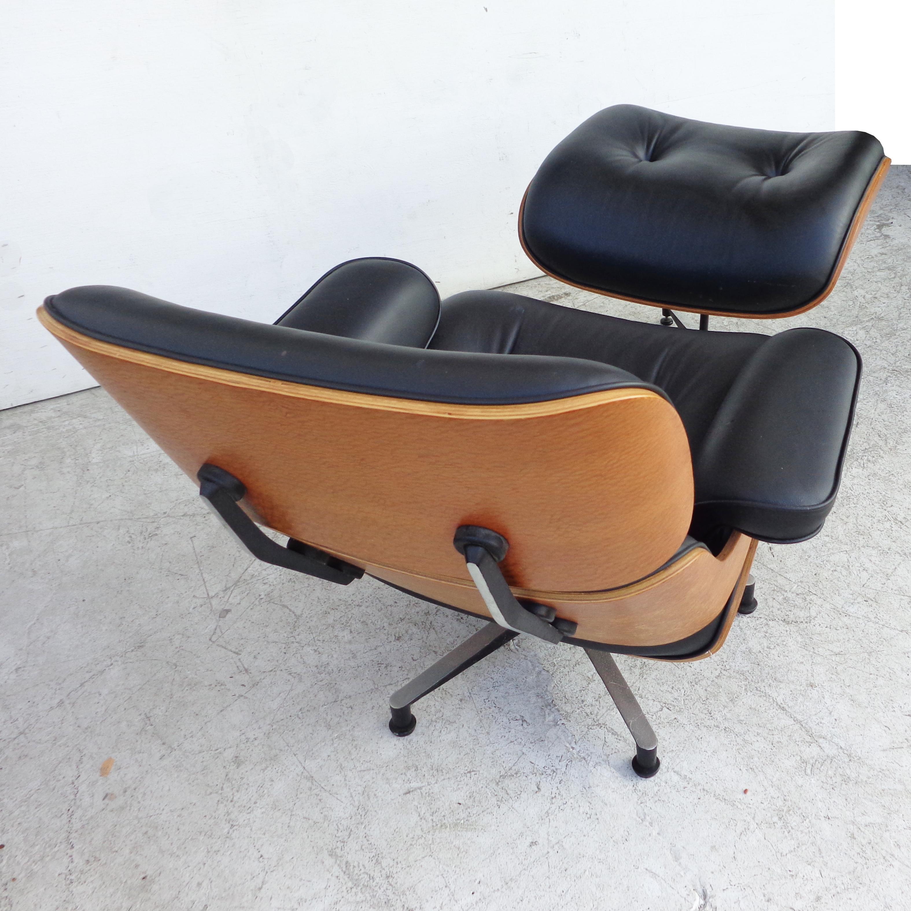 Leather Black Brazilian Artesia Eames Lounge and Ottoman 