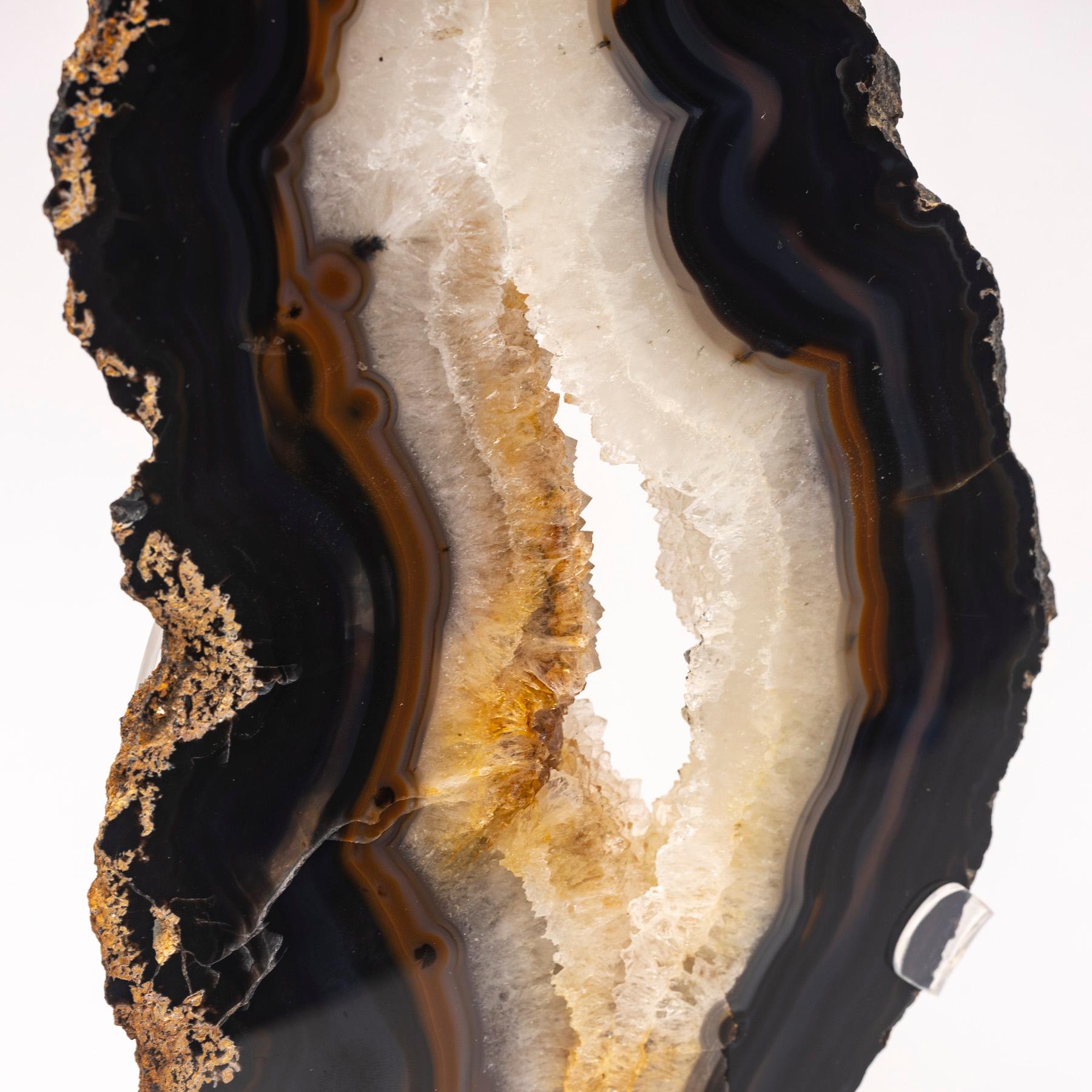 Brazilian Banded Agate Slab with Crystallizations on a Custom Acrylic Stand 2
