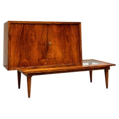 Brazilian Bar with Side Table in Hardwood and Glass by Branco e Preto, c. 1950’s