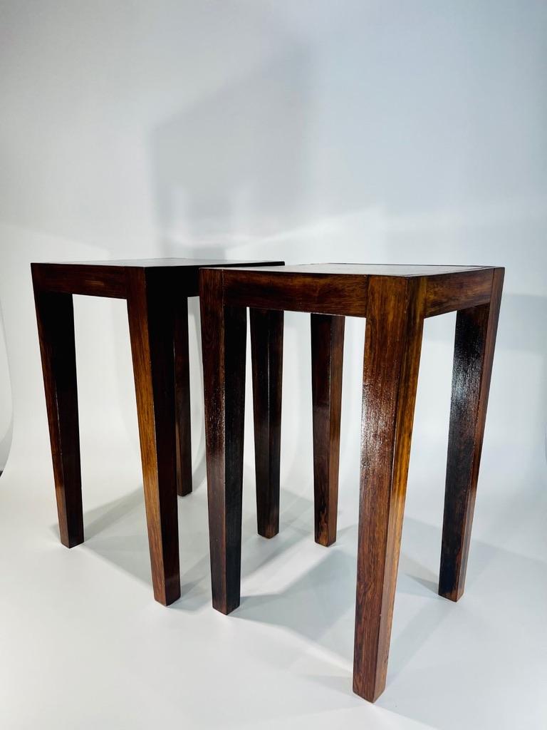Incredible Art Deco brazilian bicolor circa 1930 noble wood, probably, Jacaranda pair of tables.