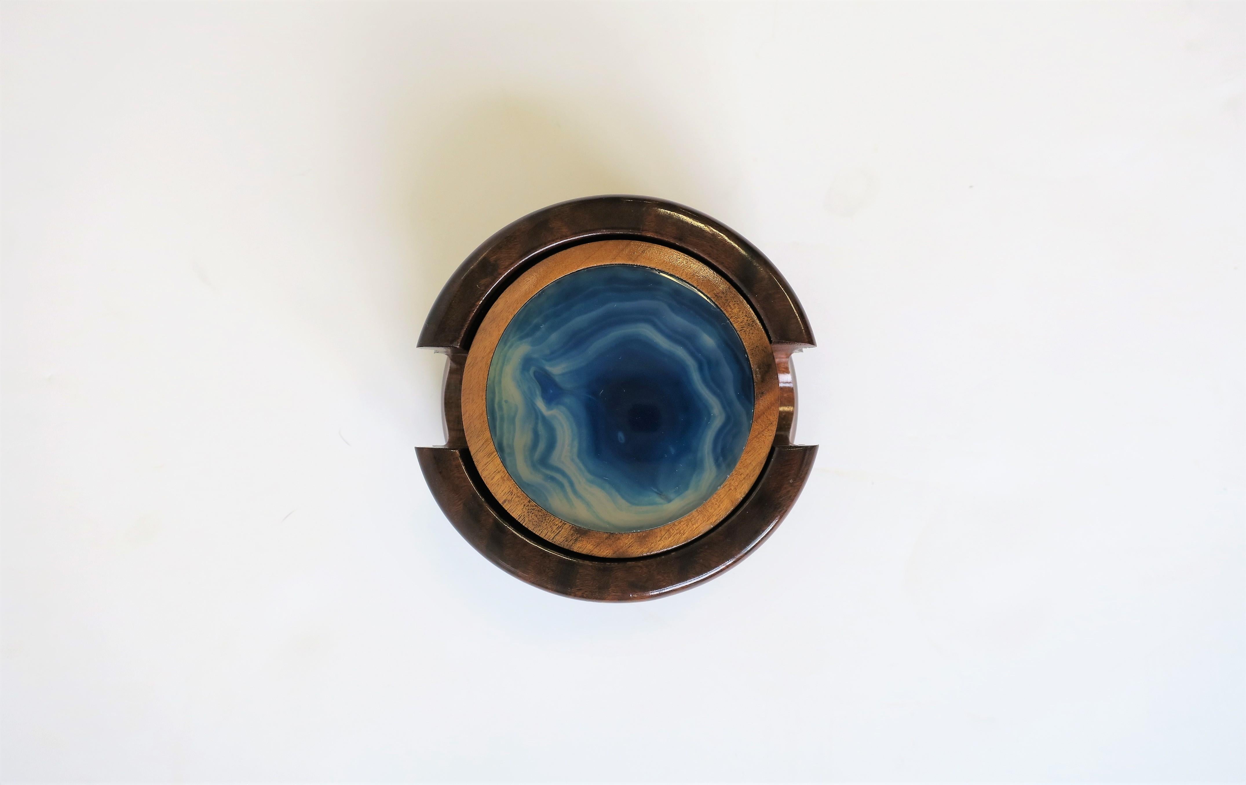 Modern Brazilian Blue and White Agate Drink or Cocktail Coasters