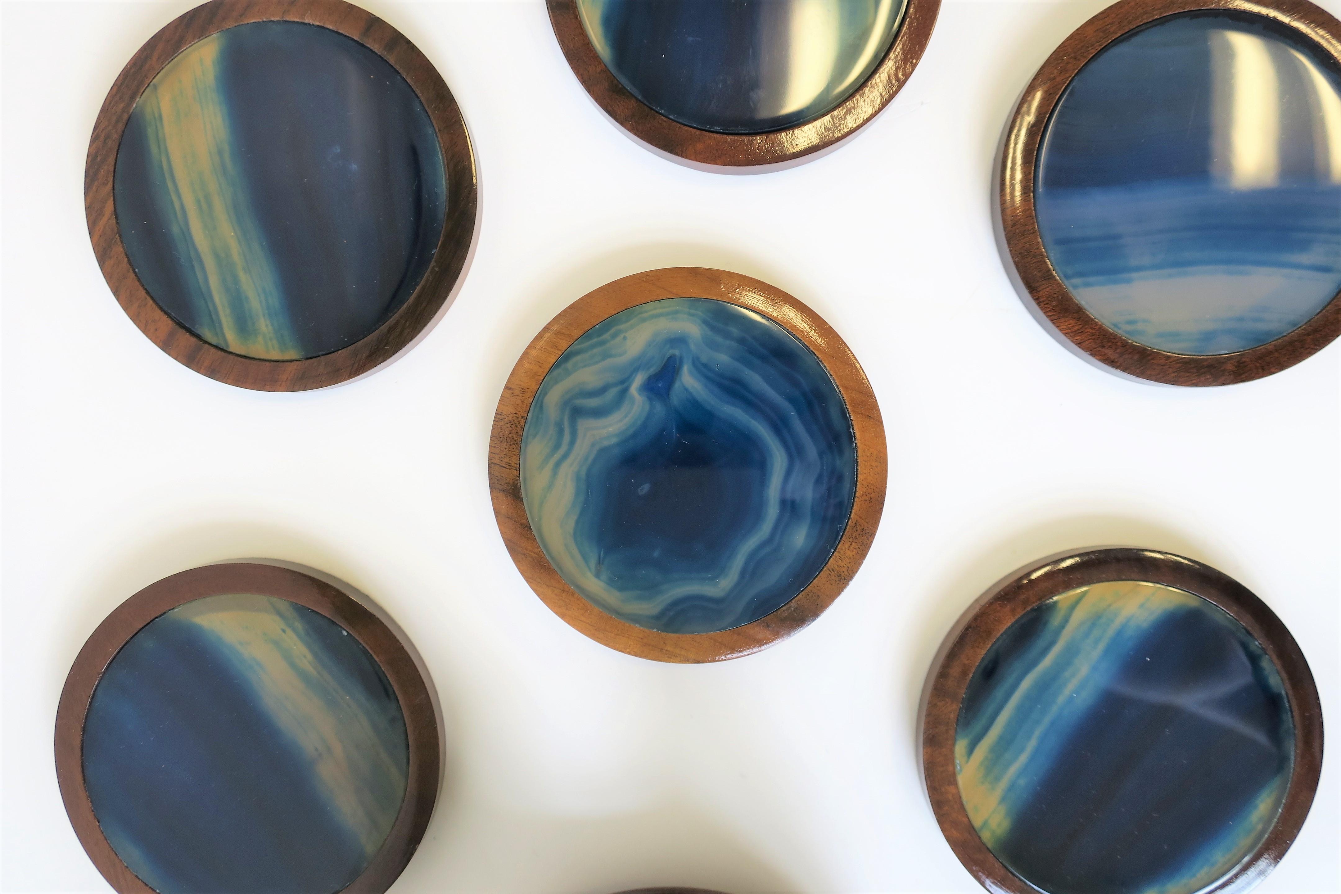 Polished Brazilian Blue and White Agate Drink or Cocktail Coasters