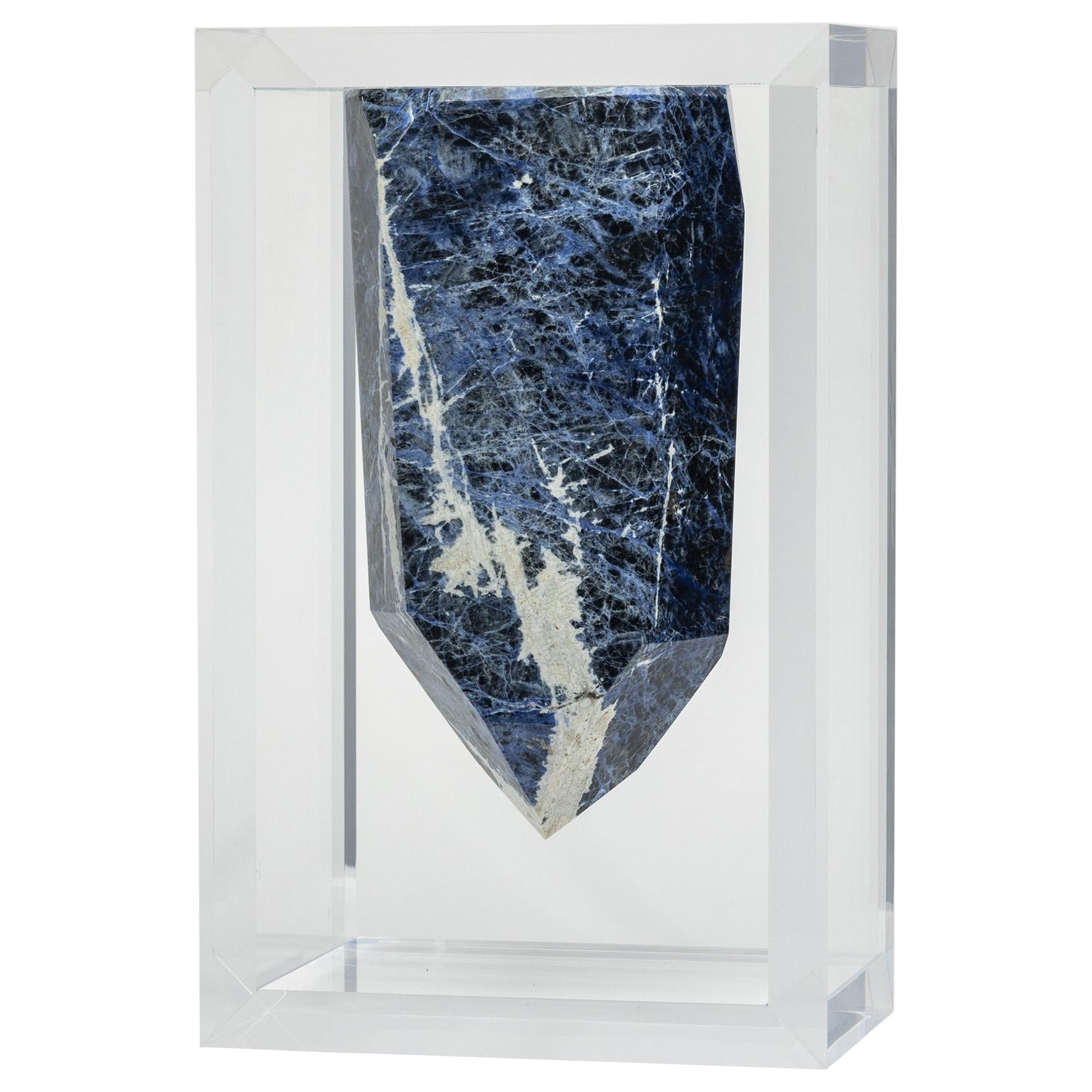 Brazilian Blue Sodalite Point mounted in original versatile acrylic display