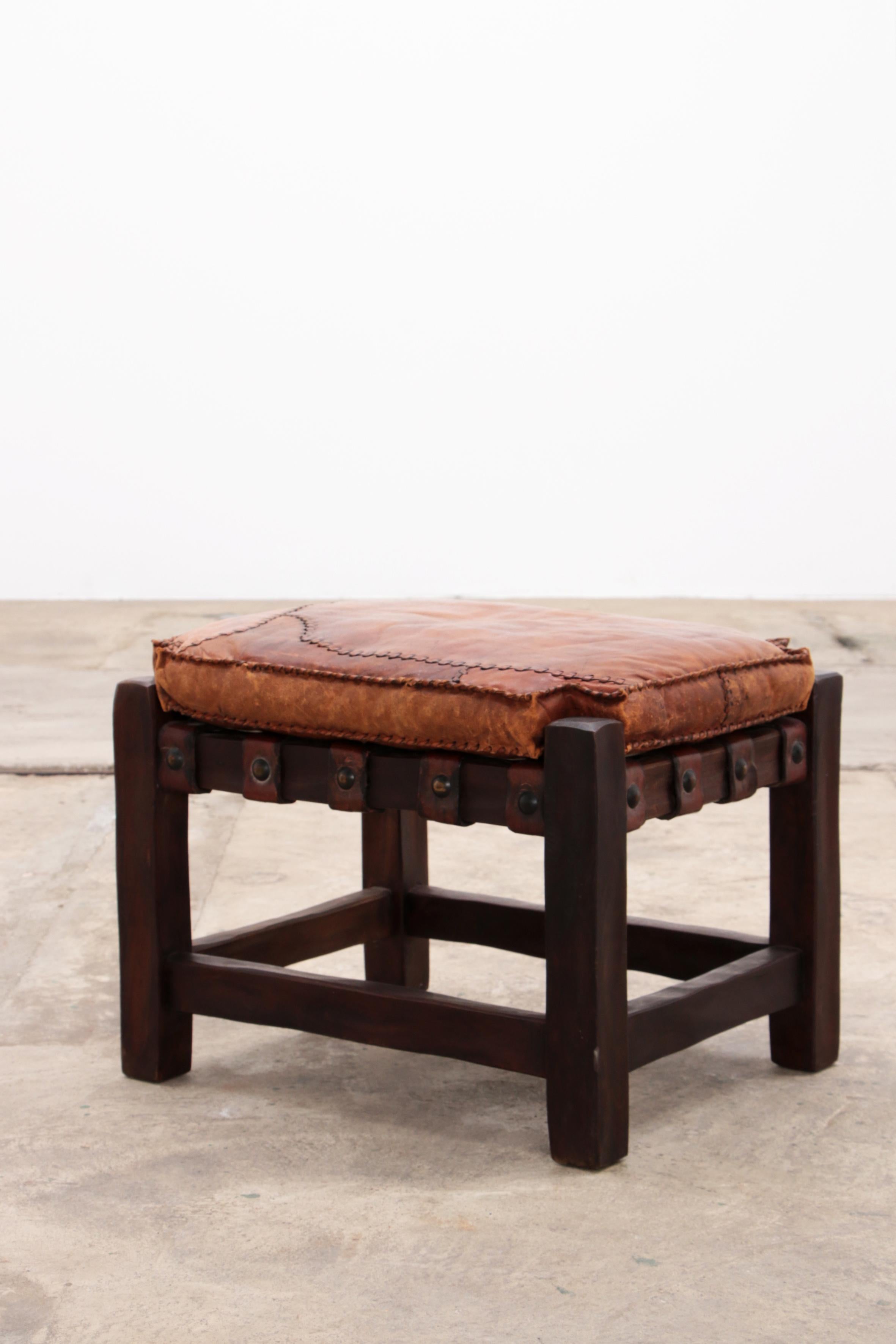 Brazilian Brutalist footstools with patchwork leather, 1960 For Sale 4