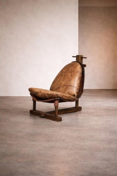 Brazilian Brutalist Patched Leather Lounge Chair, Vintage Chair from 1960s