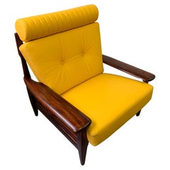 Brazilian Brutalist Rosewood and Leather Lounge Chair by Jean Gillon