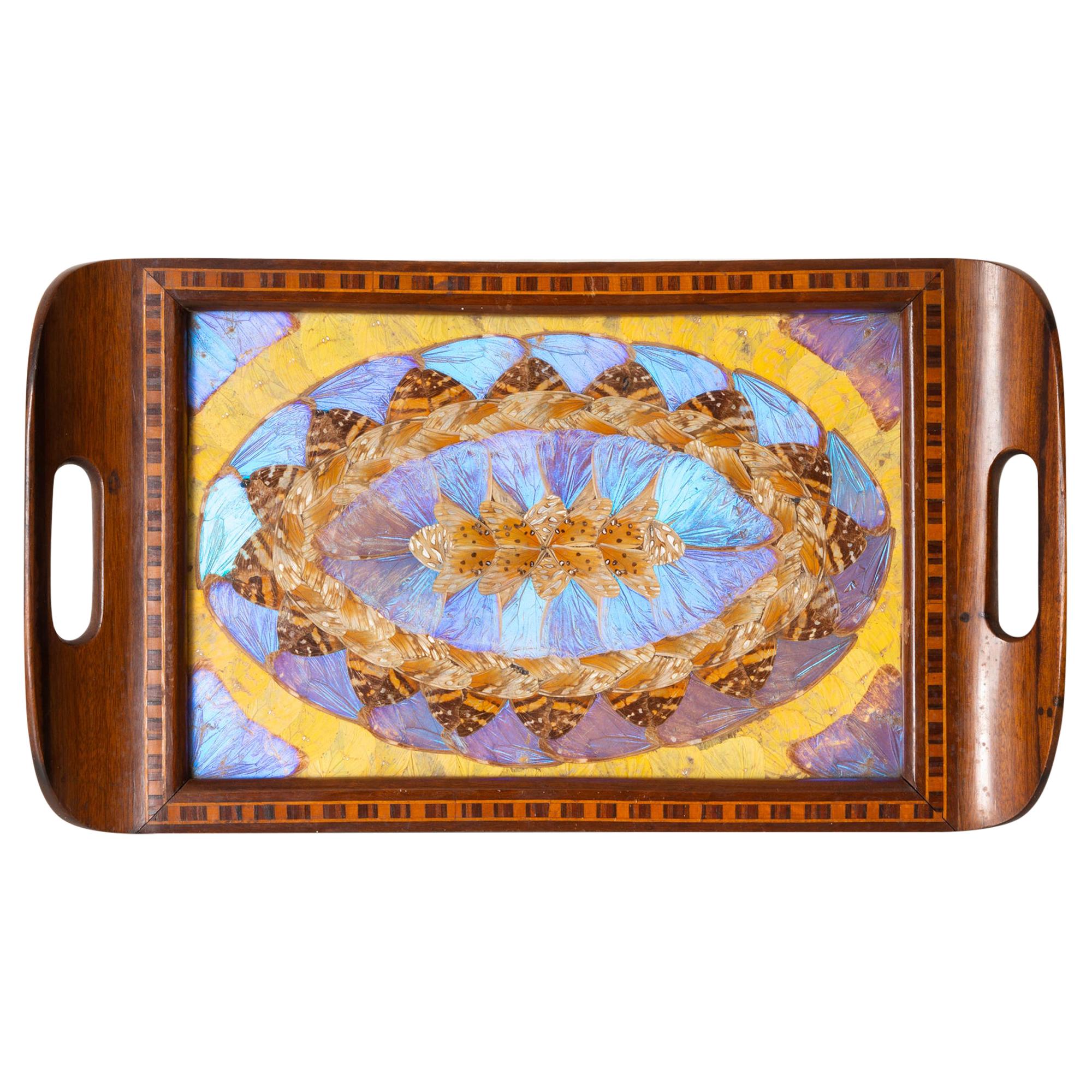 Brazilian Butterfly Wing Inlaid Wooden Tray