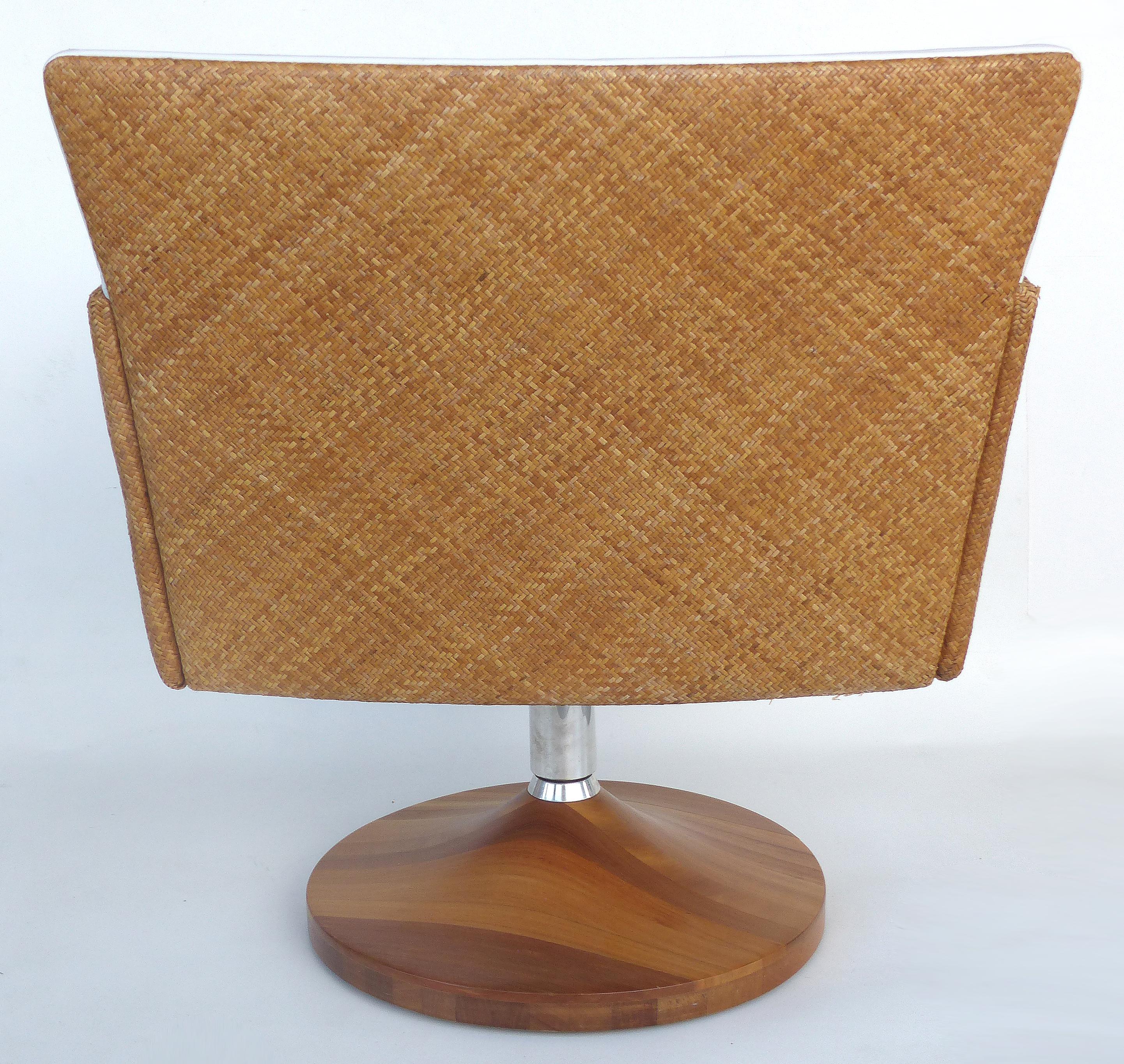 Saccaro Brazilian Caned Swivel Chairs with Wood Bases, Pair In Good Condition In Miami, FL