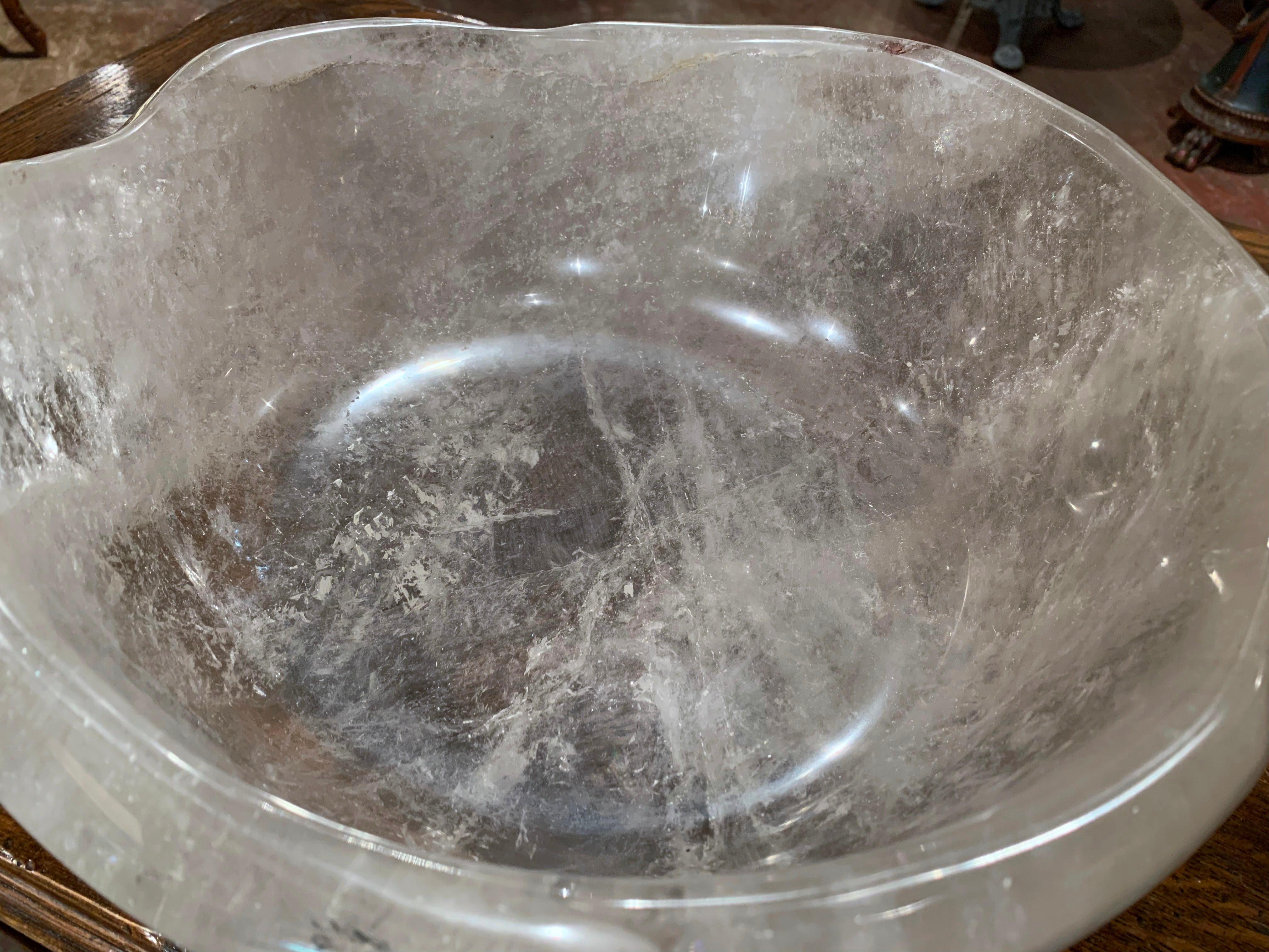 Brazilian Carved Rock Crystal Round Decorative Bowl In Excellent Condition In Dallas, TX