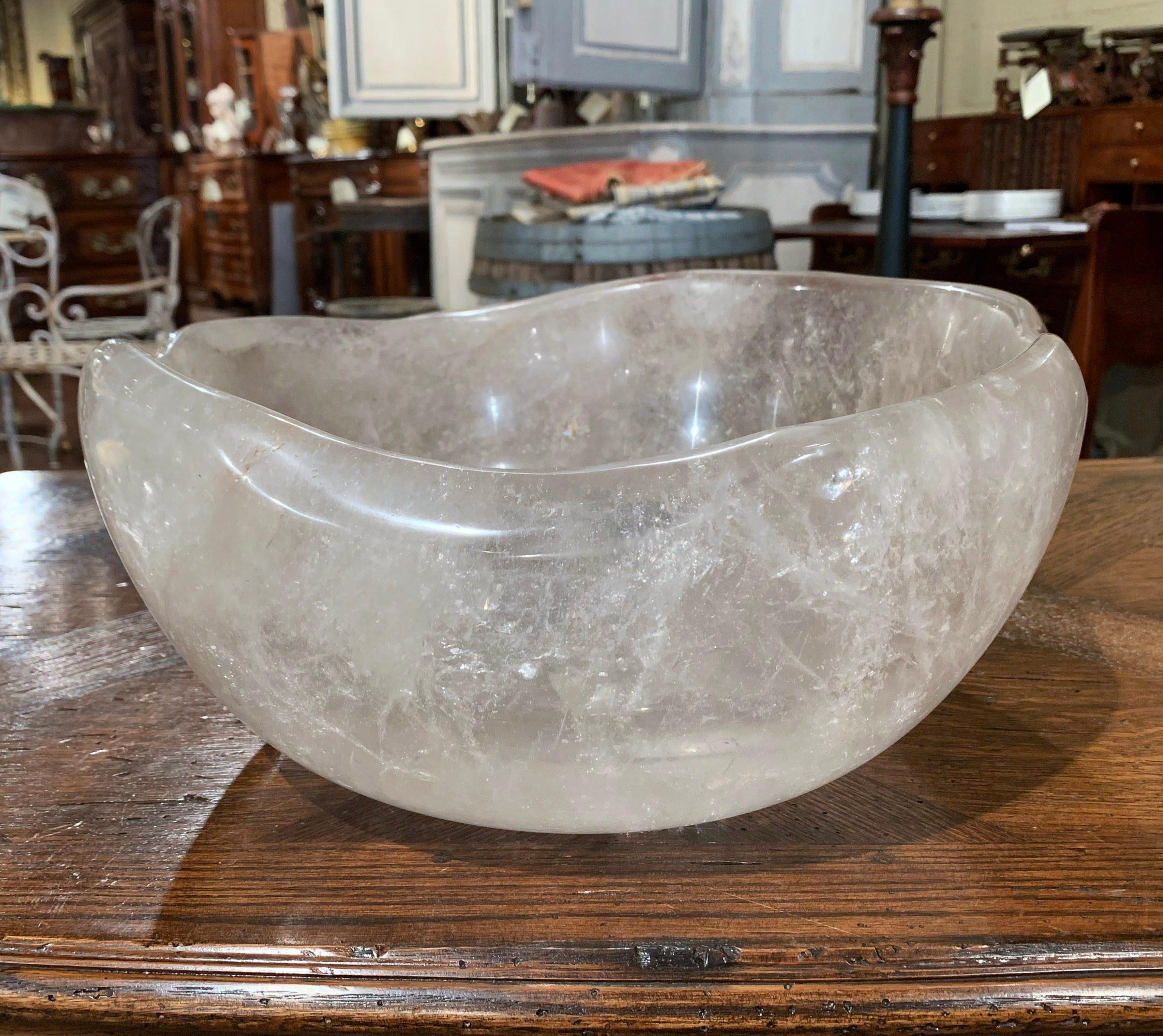 Contemporary Brazilian Carved Rock Crystal Round Decorative Bowl