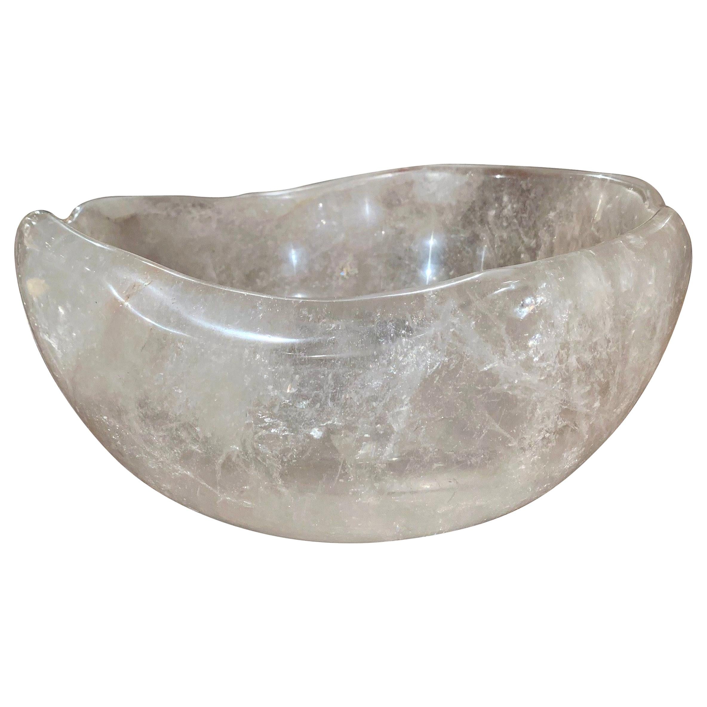 Brazilian Carved Rock Crystal Round Decorative Bowl