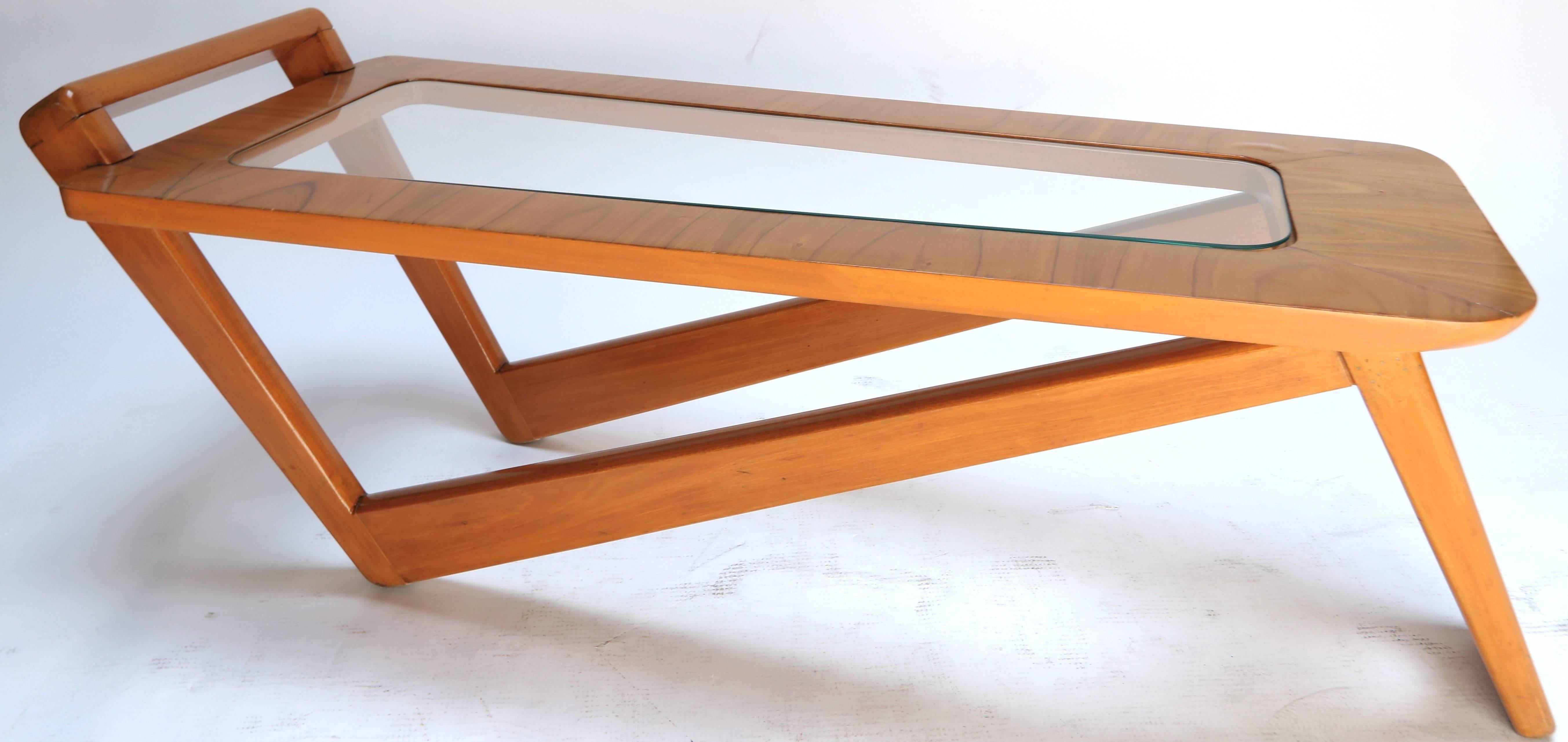 Mid-Century Modern Brazilian Caviuna Wood 1960s Rectangular Coffee Table with Glass Top For Sale