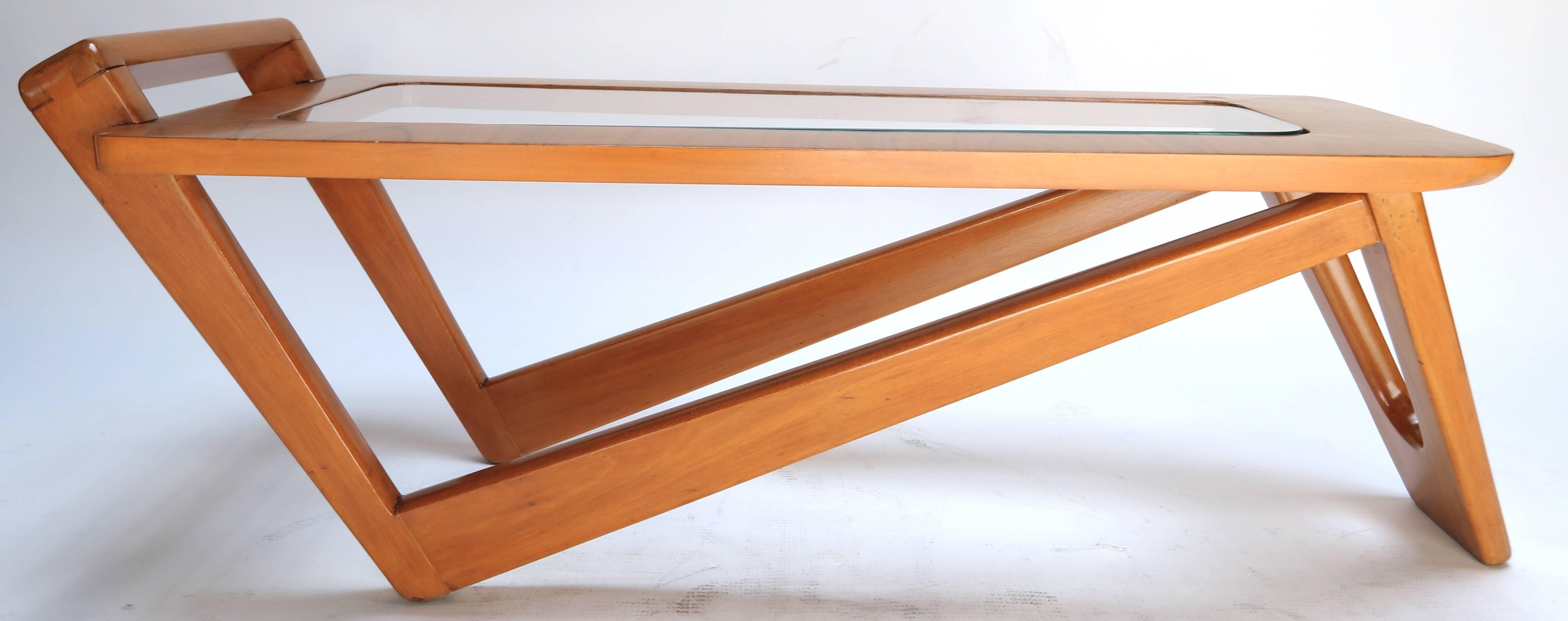 Mid-20th Century Brazilian Caviuna Wood 1960s Rectangular Coffee Table with Glass Top For Sale