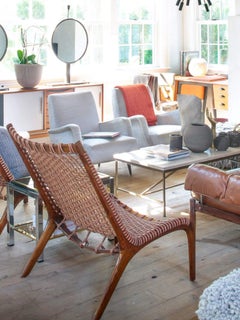 Sedia brasiliana in teak massiccio e pelle