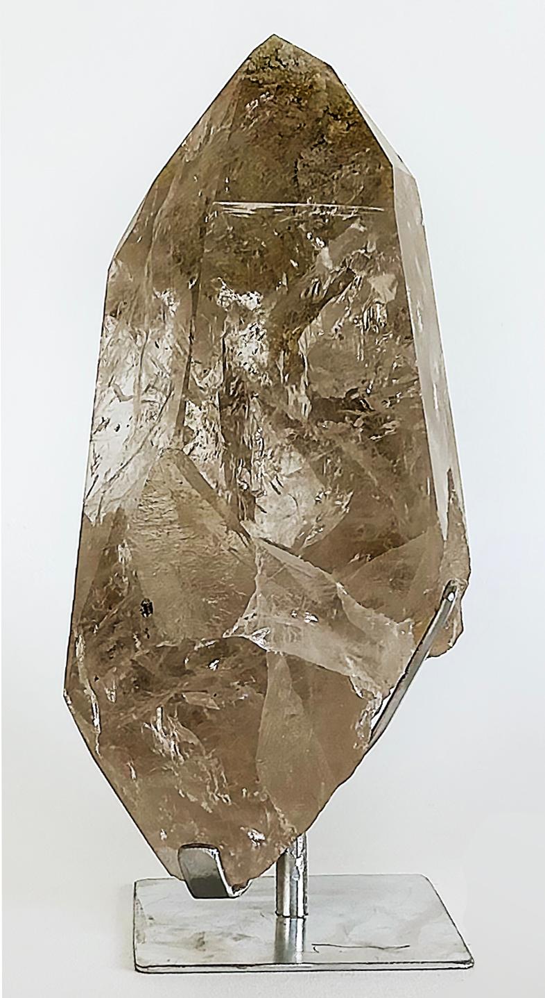 Organic Modern Brazilian Chlorite Garden Quartz Crystal Weighing 19lbs. on Custom Made Stand For Sale