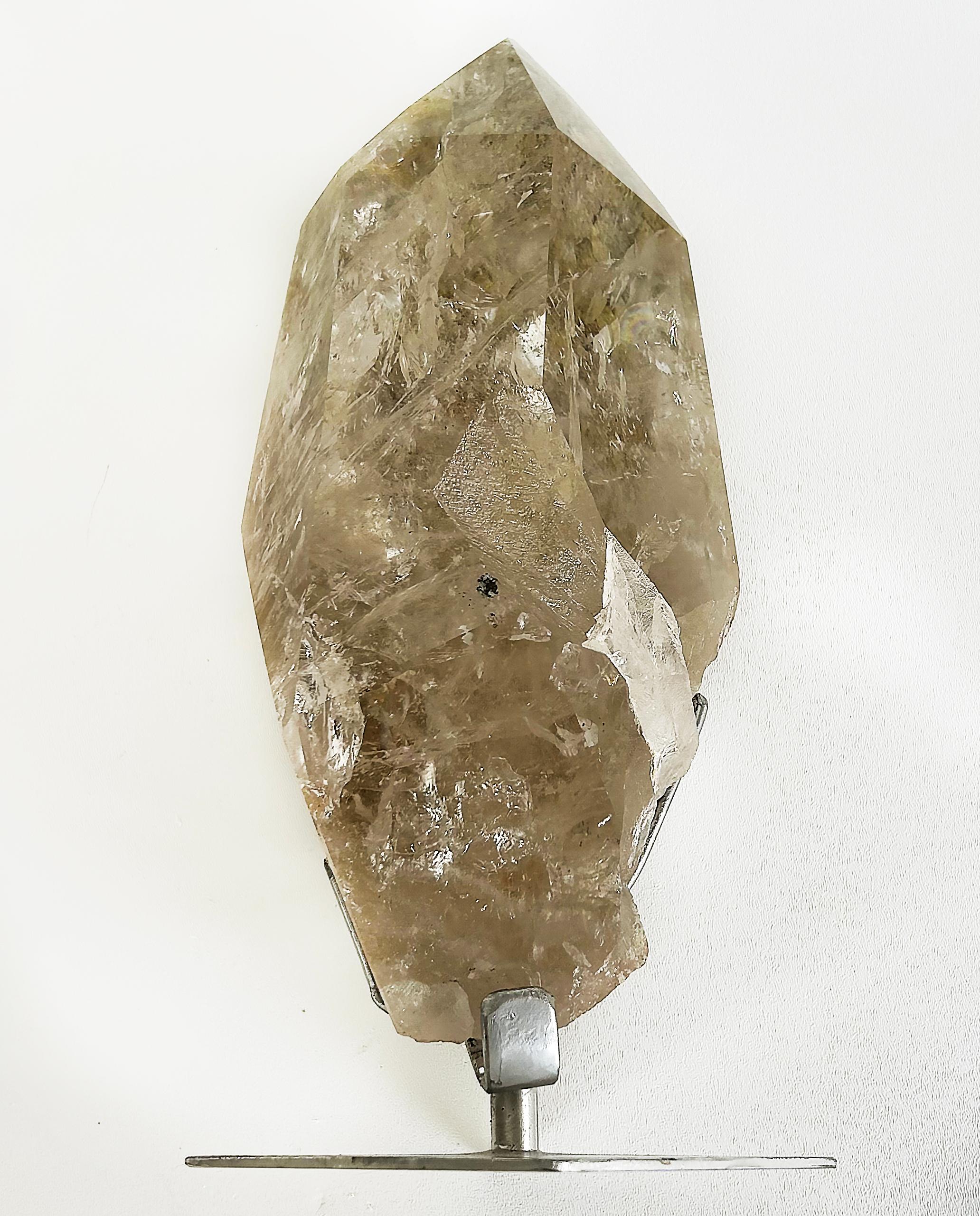 Brazilian Chlorite Garden Quartz Crystal Weighing 19lbs. on Custom Made Stand In Good Condition For Sale In Miami, FL
