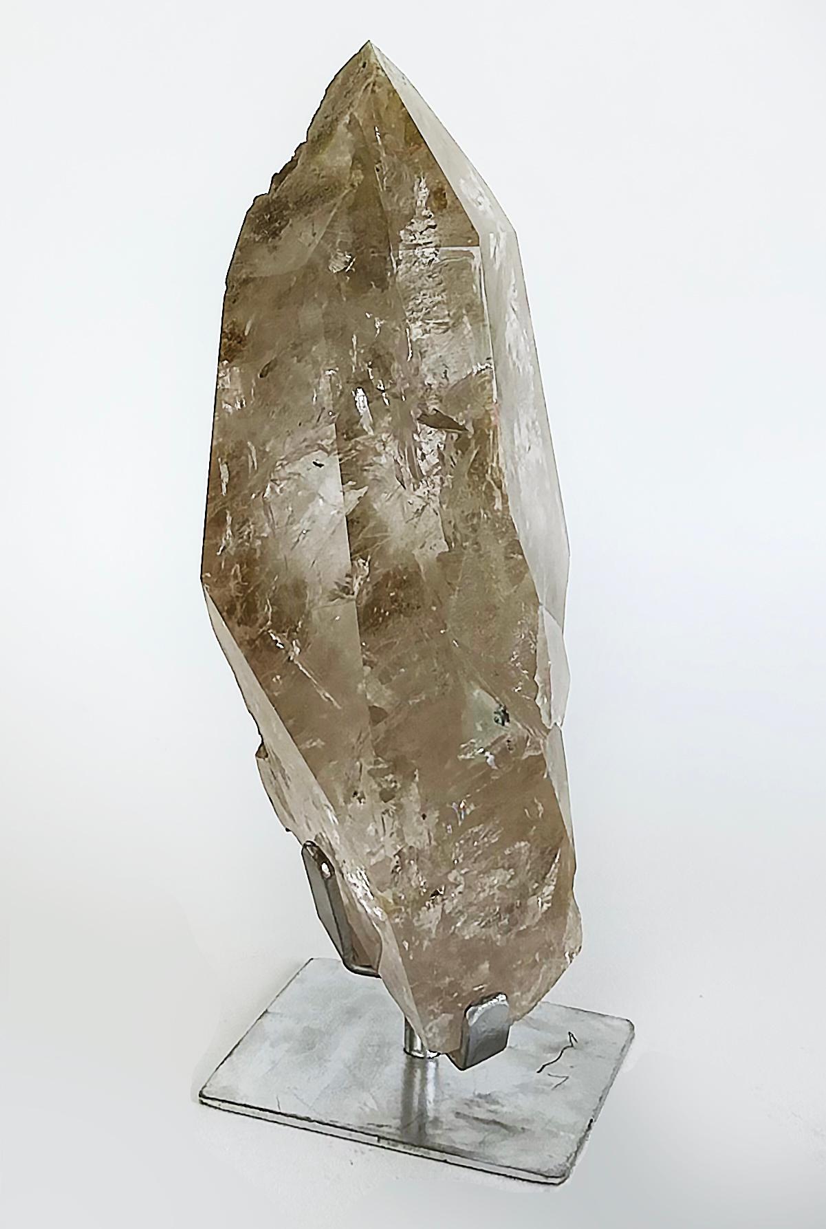 Contemporary Brazilian Chlorite Garden Quartz Crystal Weighing 19lbs. on Custom Made Stand For Sale
