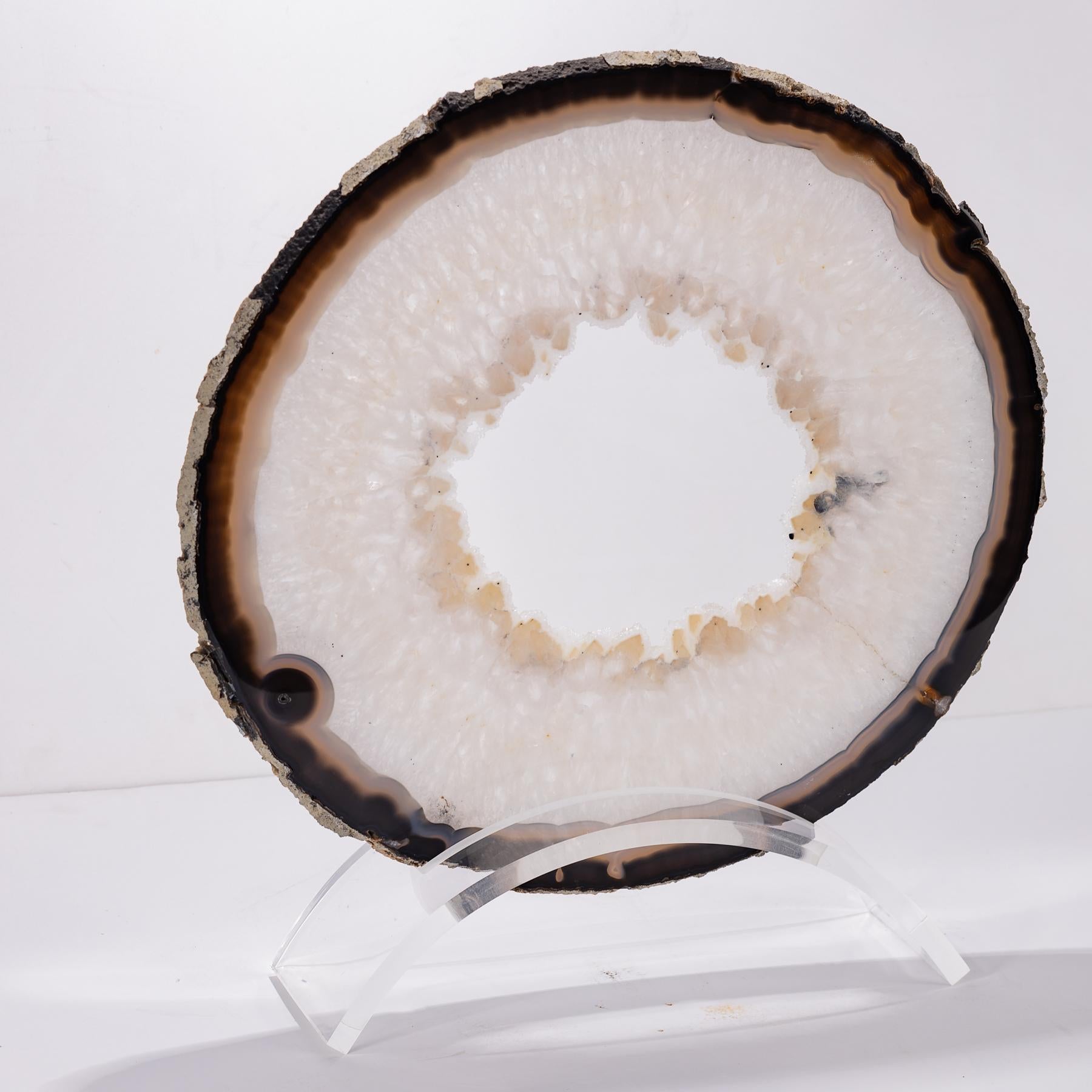 Mexican Brazilian Circular Agate Slab on a Custom Acrylic Stand For Sale