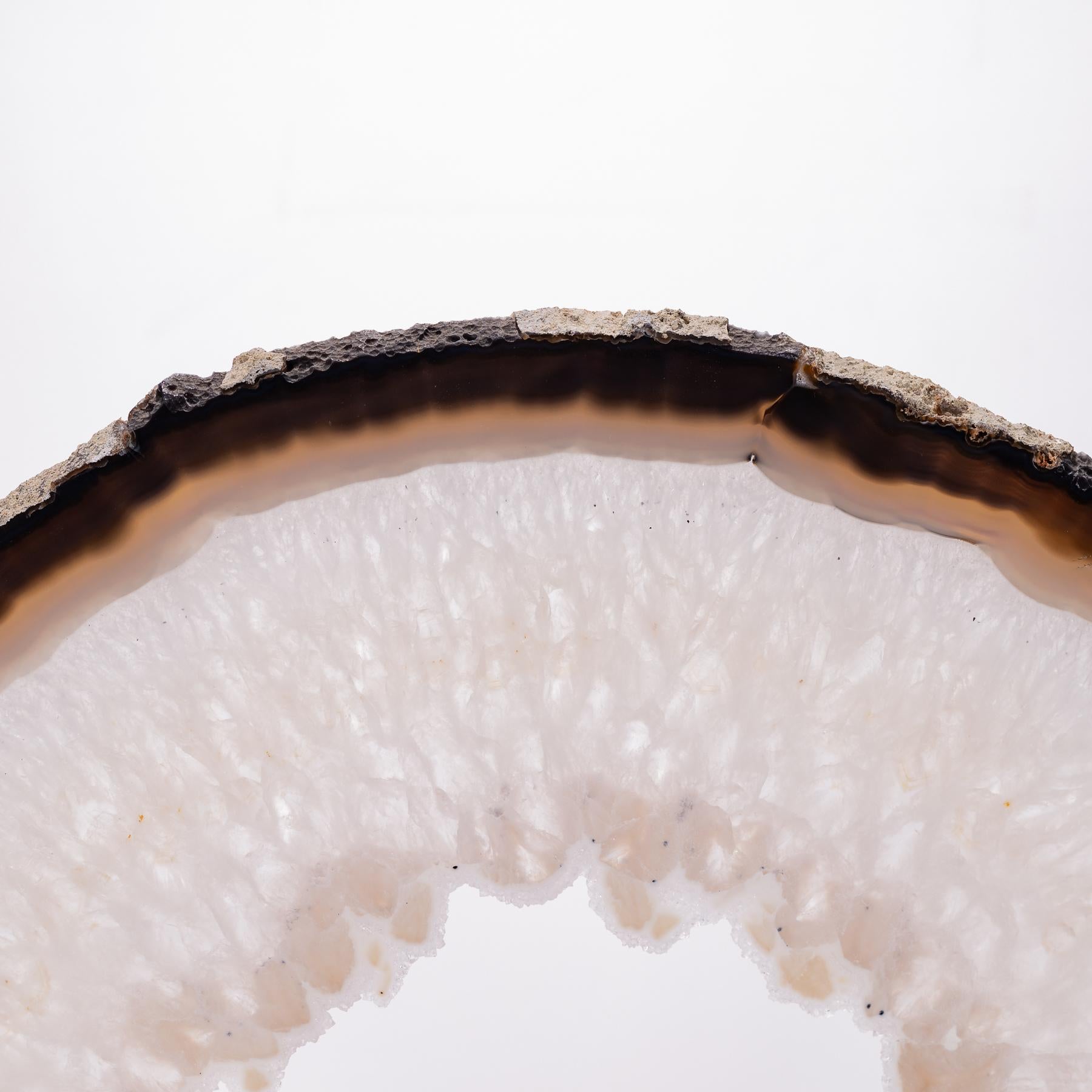 Polished Brazilian Circular Agate Slab on a Custom Acrylic Stand For Sale