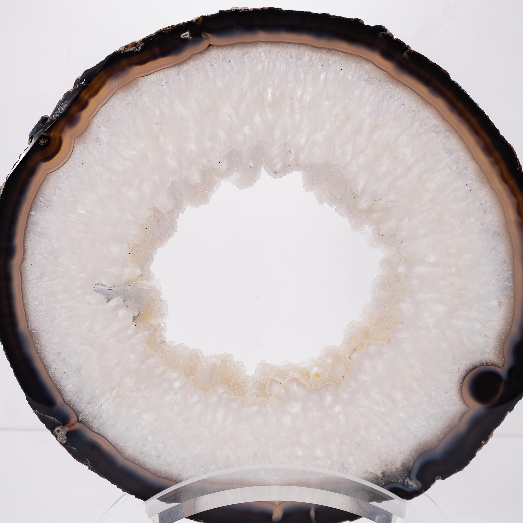 Contemporary Brazilian Circular Agate Slab on a Custom Acrylic Stand For Sale
