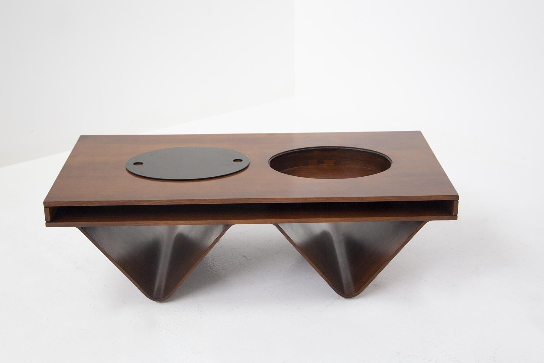 Brazilian Coffee Table in Wood and Dark Glass 6