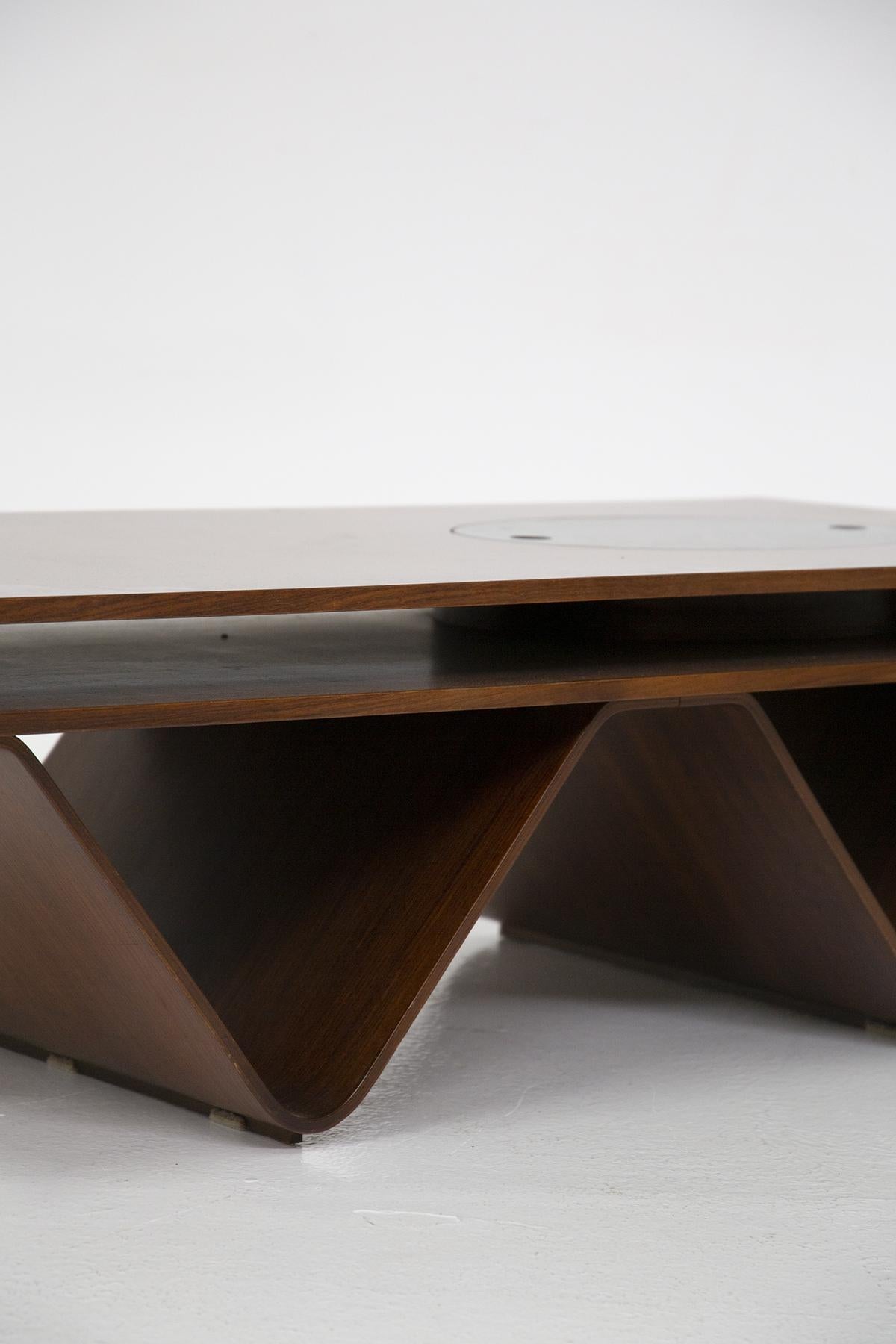 Mid-Century Modern Brazilian Coffee Table in Wood and Dark Glass