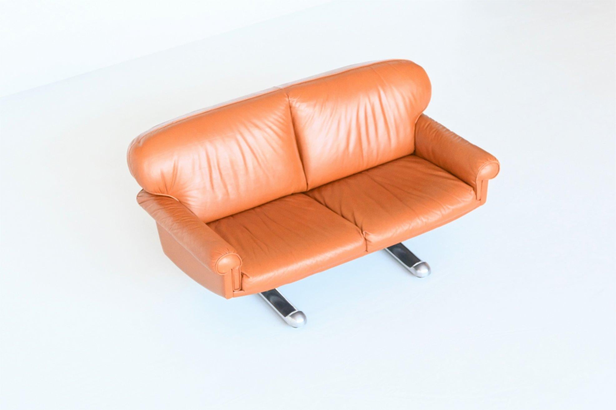 Brazilian Cognac Leather Sofa L’atelier Moveis Brazil, 1982 4
