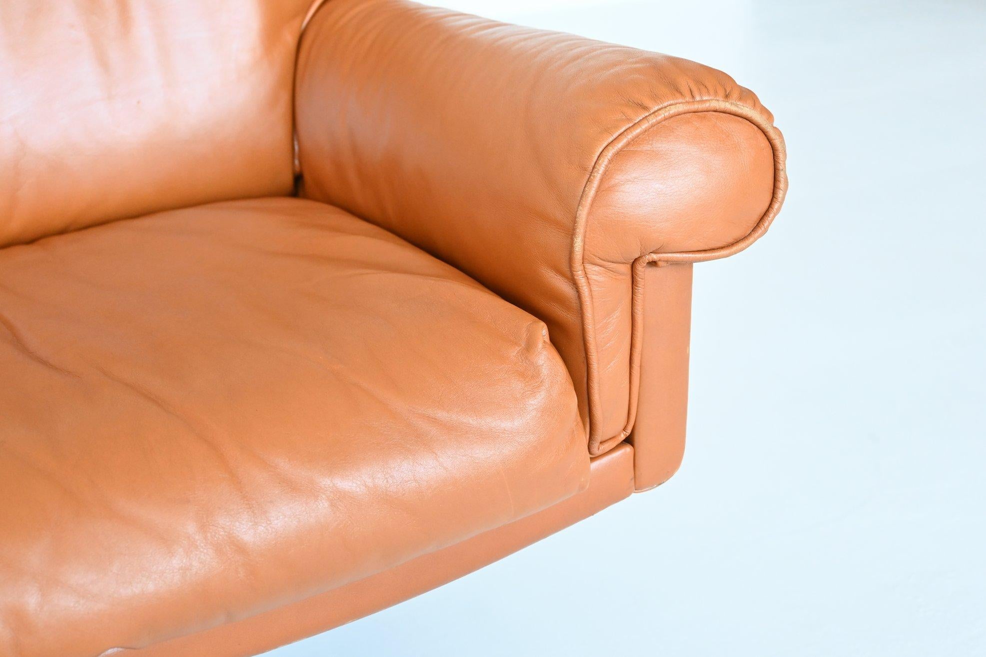 Steel Brazilian Cognac Leather Sofa L’atelier Moveis Brazil, 1982