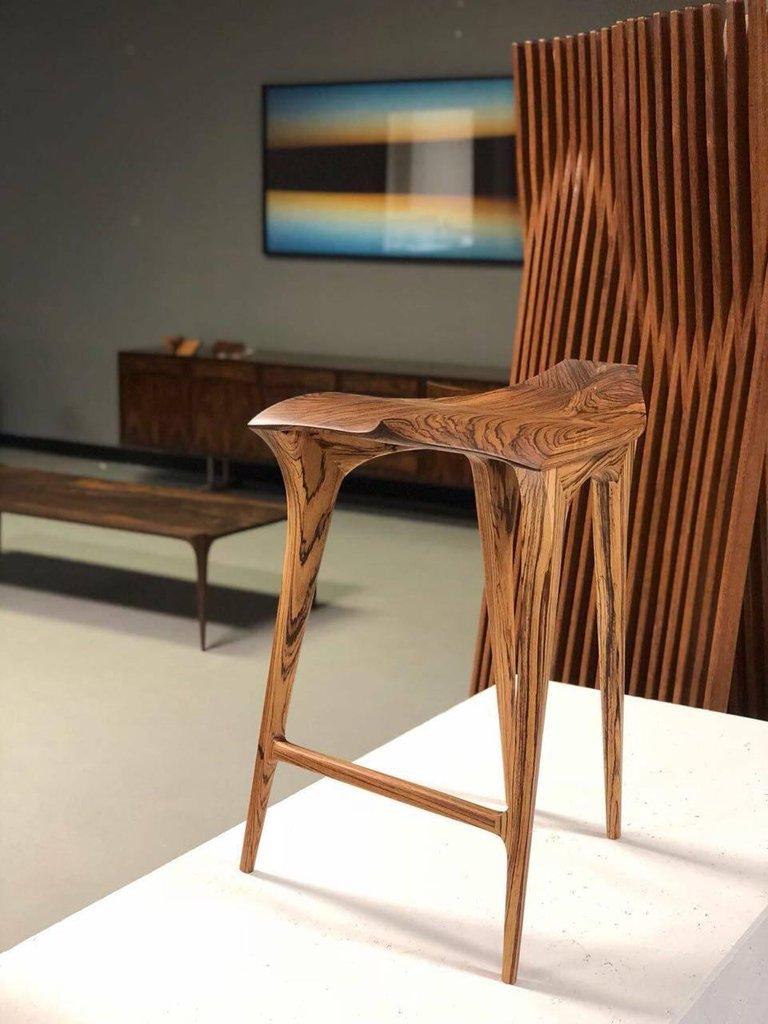 Contemporary Stool, Handcrafted, Solid Wood In New Condition For Sale In New York, NY