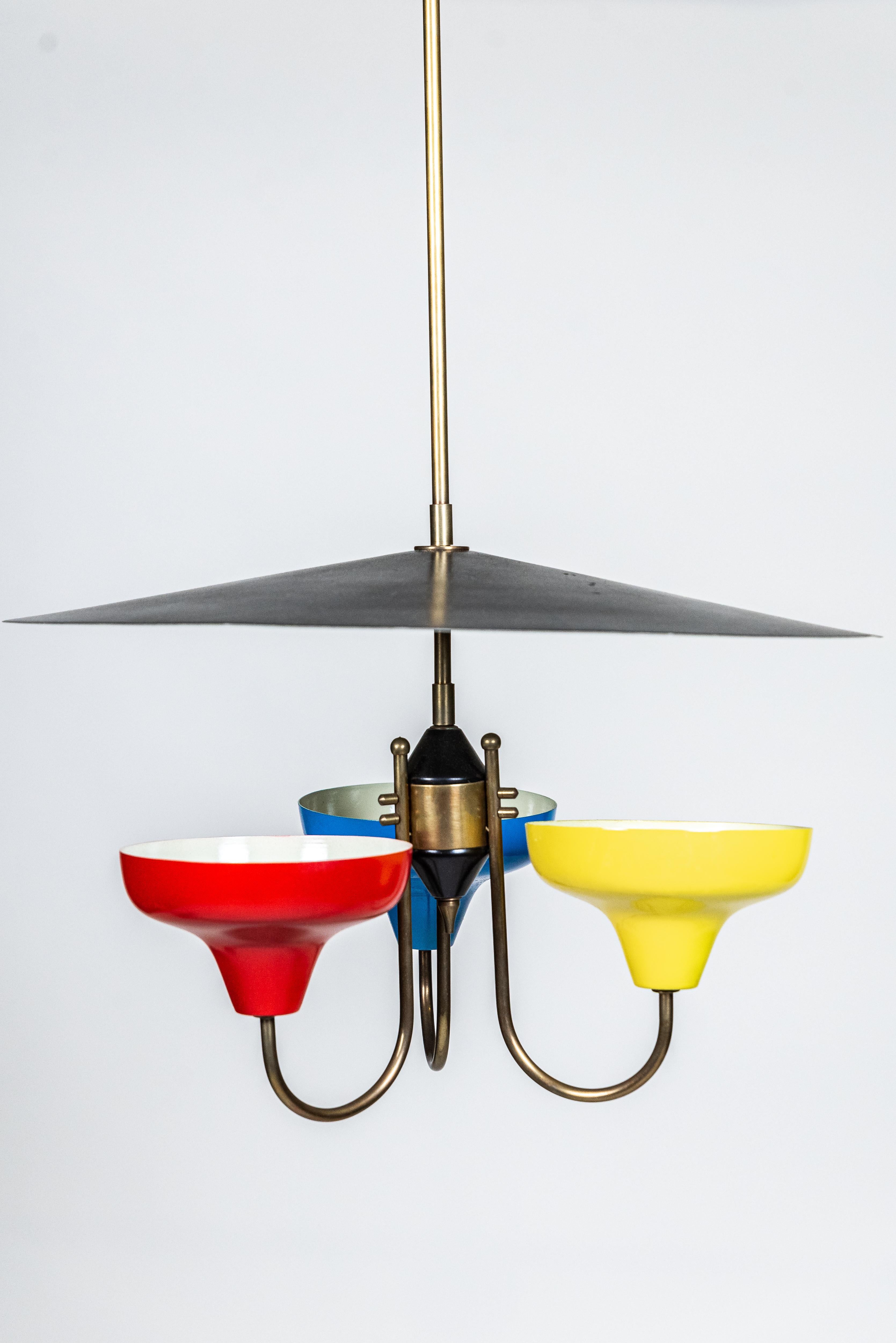 20th Century Brazilian Design Chandelier, C. 1950, in Metal and Brass For Sale