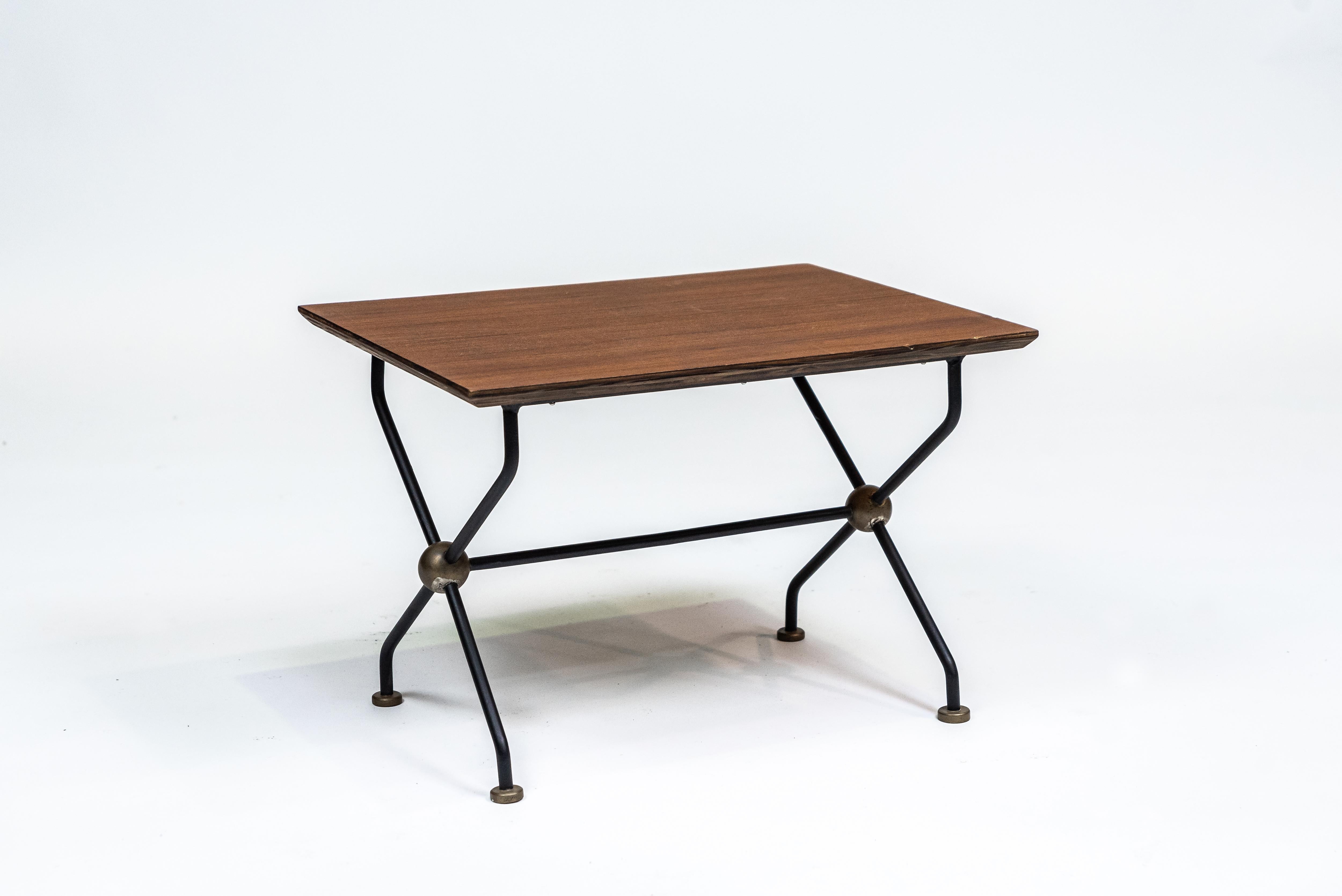 Brazilian Design Side Table. Teak, Brass and Iron, c. 1955. For Sale 3