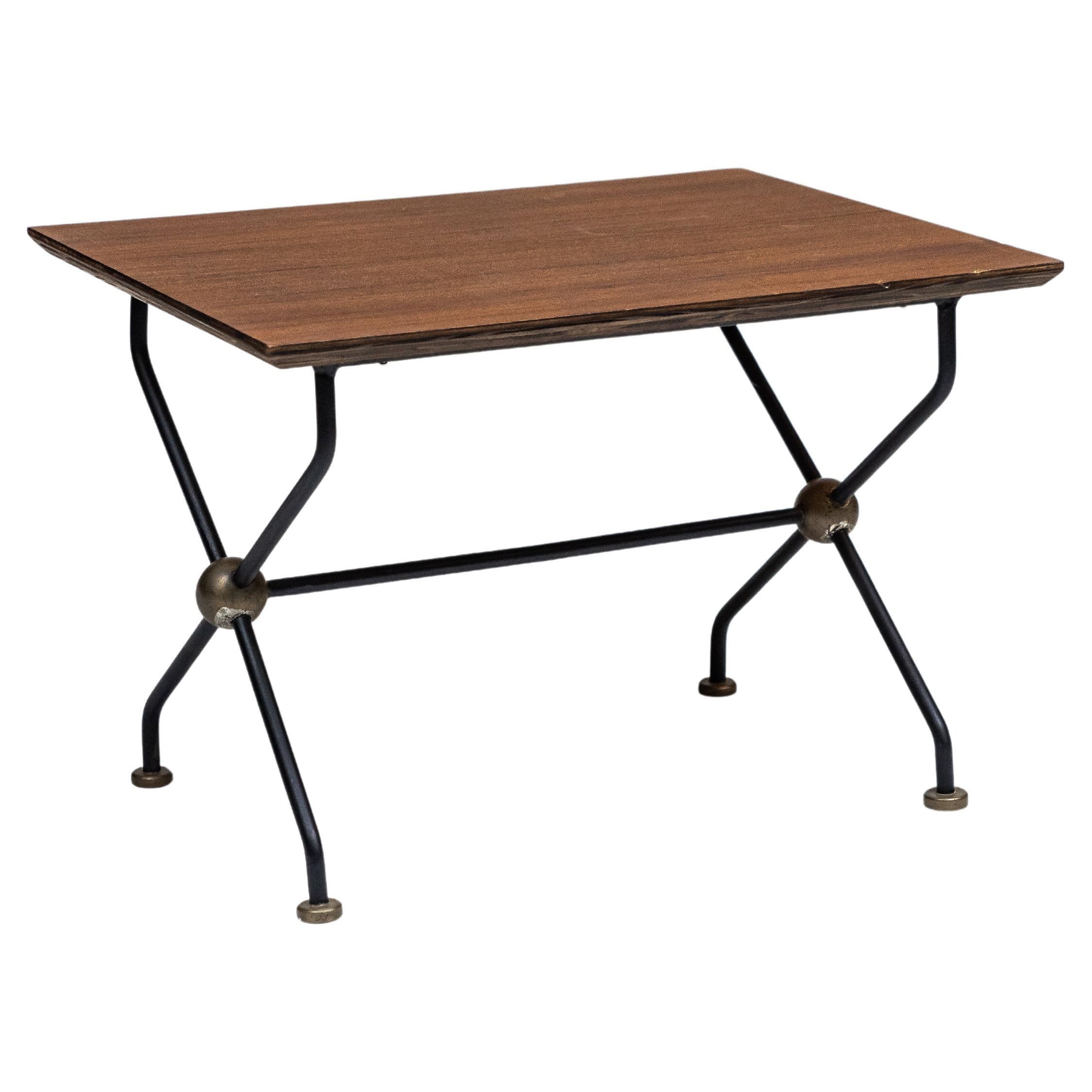 Brazilian Design Side Table. Teak, Brass and Iron, c. 1955. For Sale