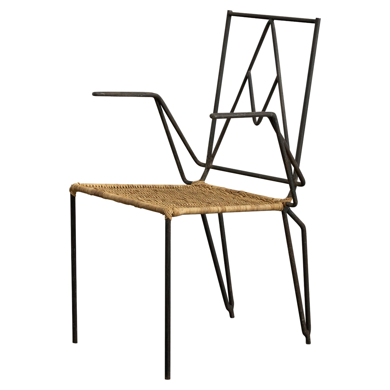 Brazilian Designer, Armchair, Iron, Rattan, Brazil, 1950s